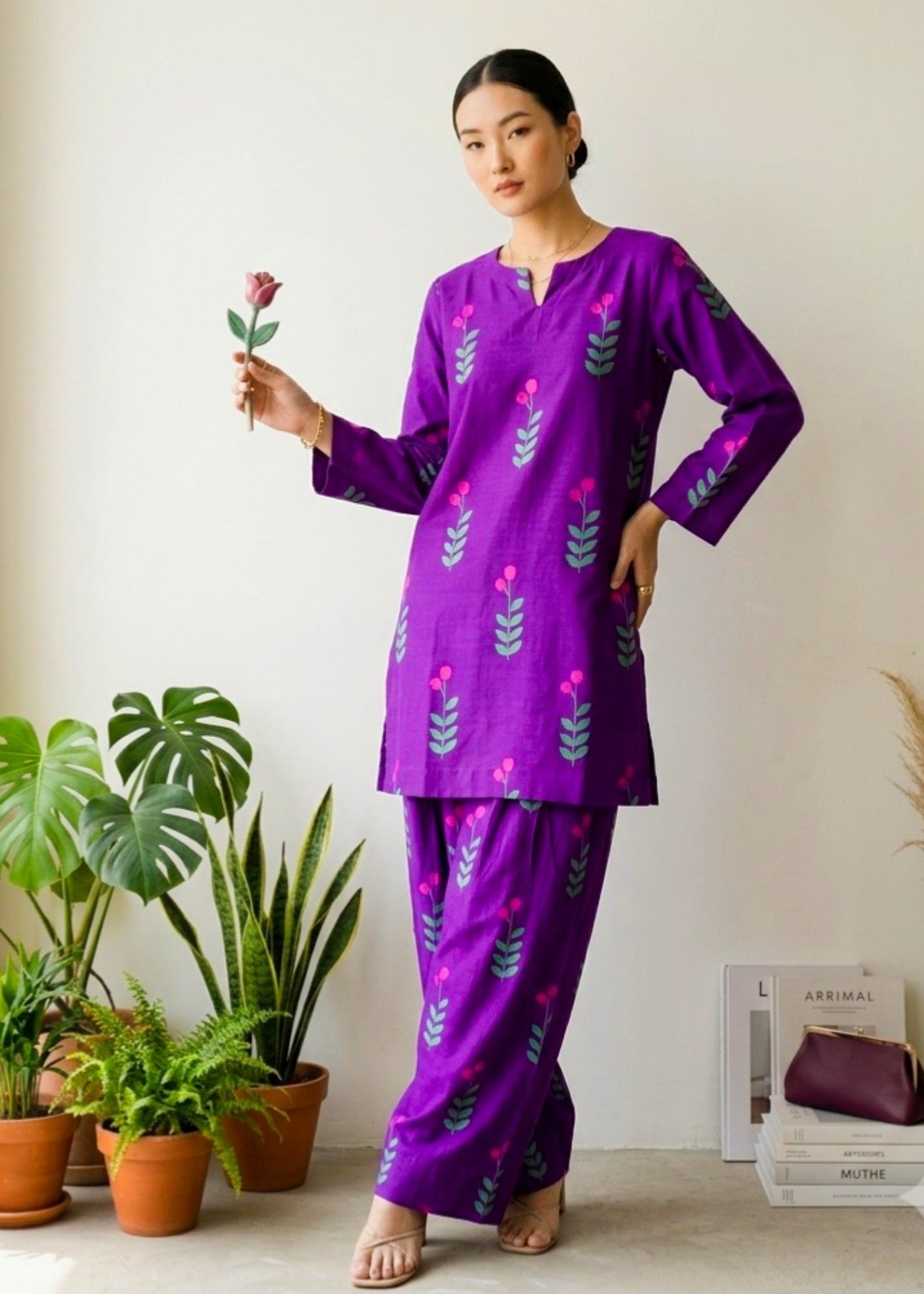 arabic lawn Co Ord Sets in Purple