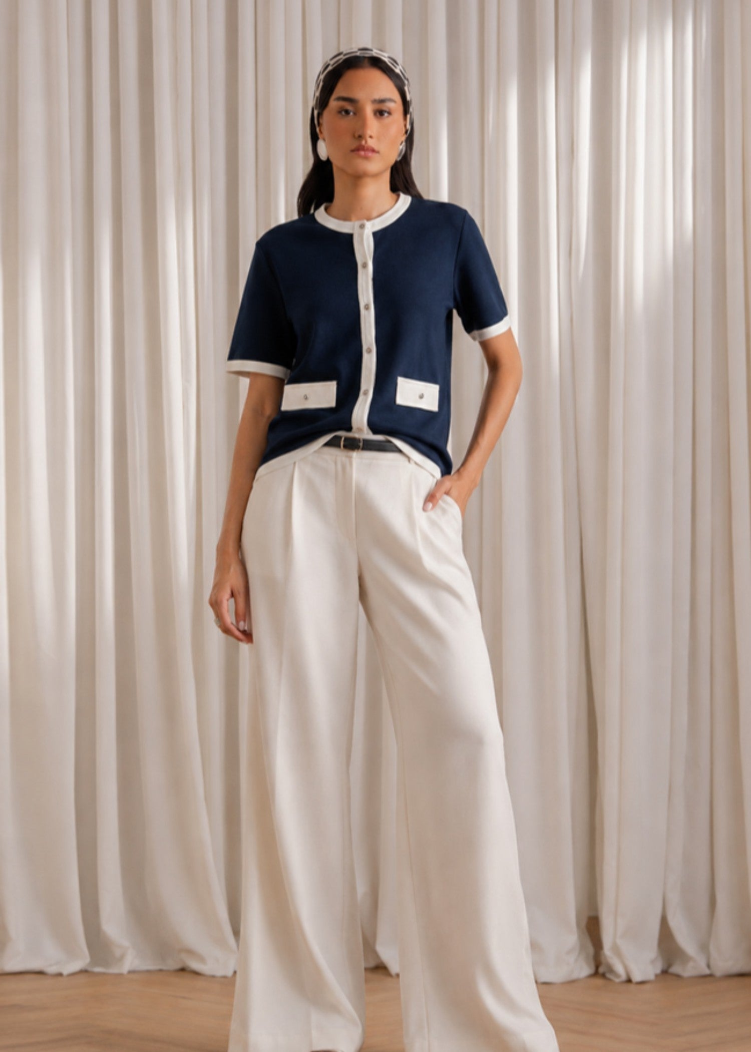cotton Cardigan in Navy blue