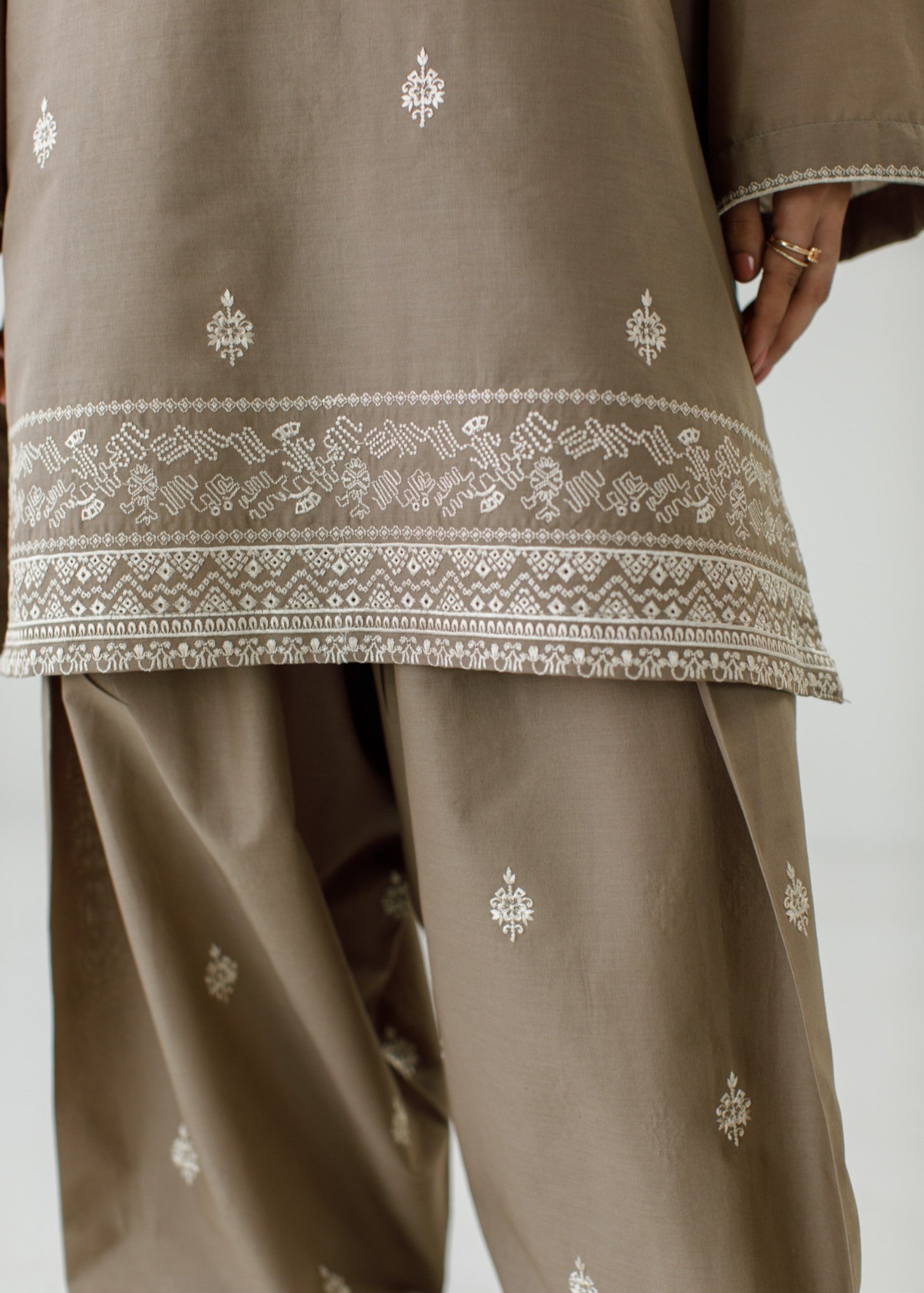 cambric Kurta Set in Camel brown