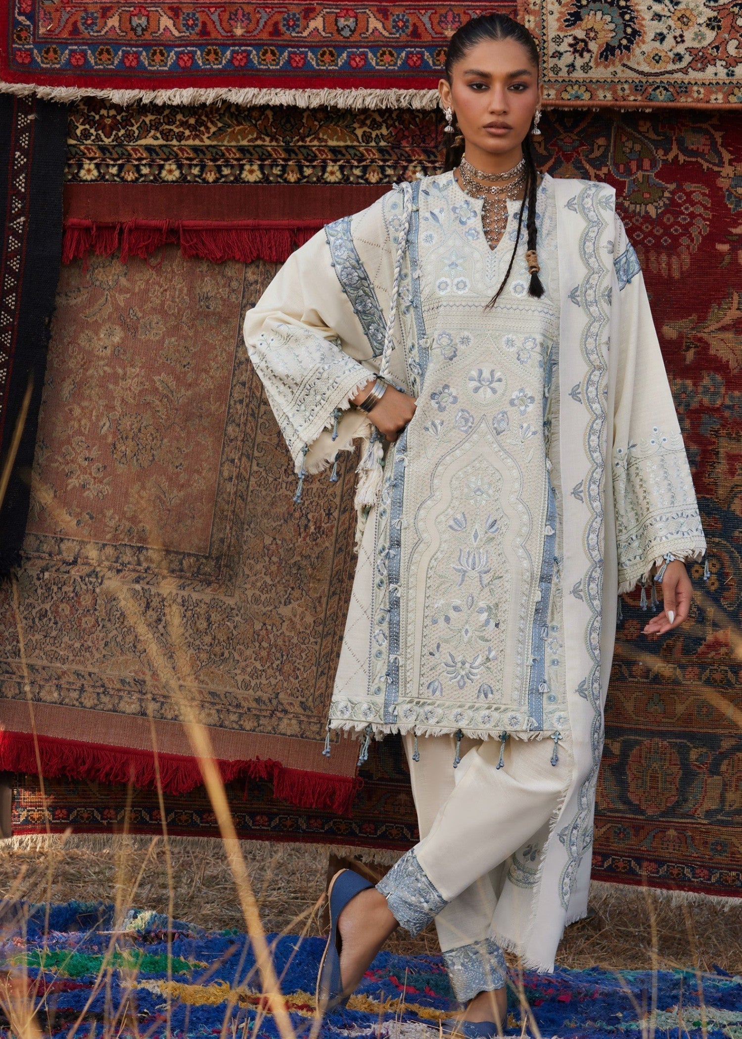 khaddar Unstitched in Off-white