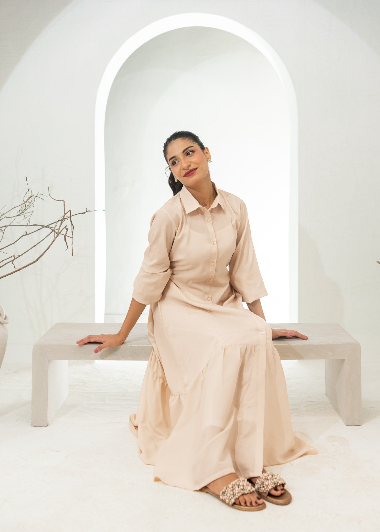 polyester crepe Dress in Cream