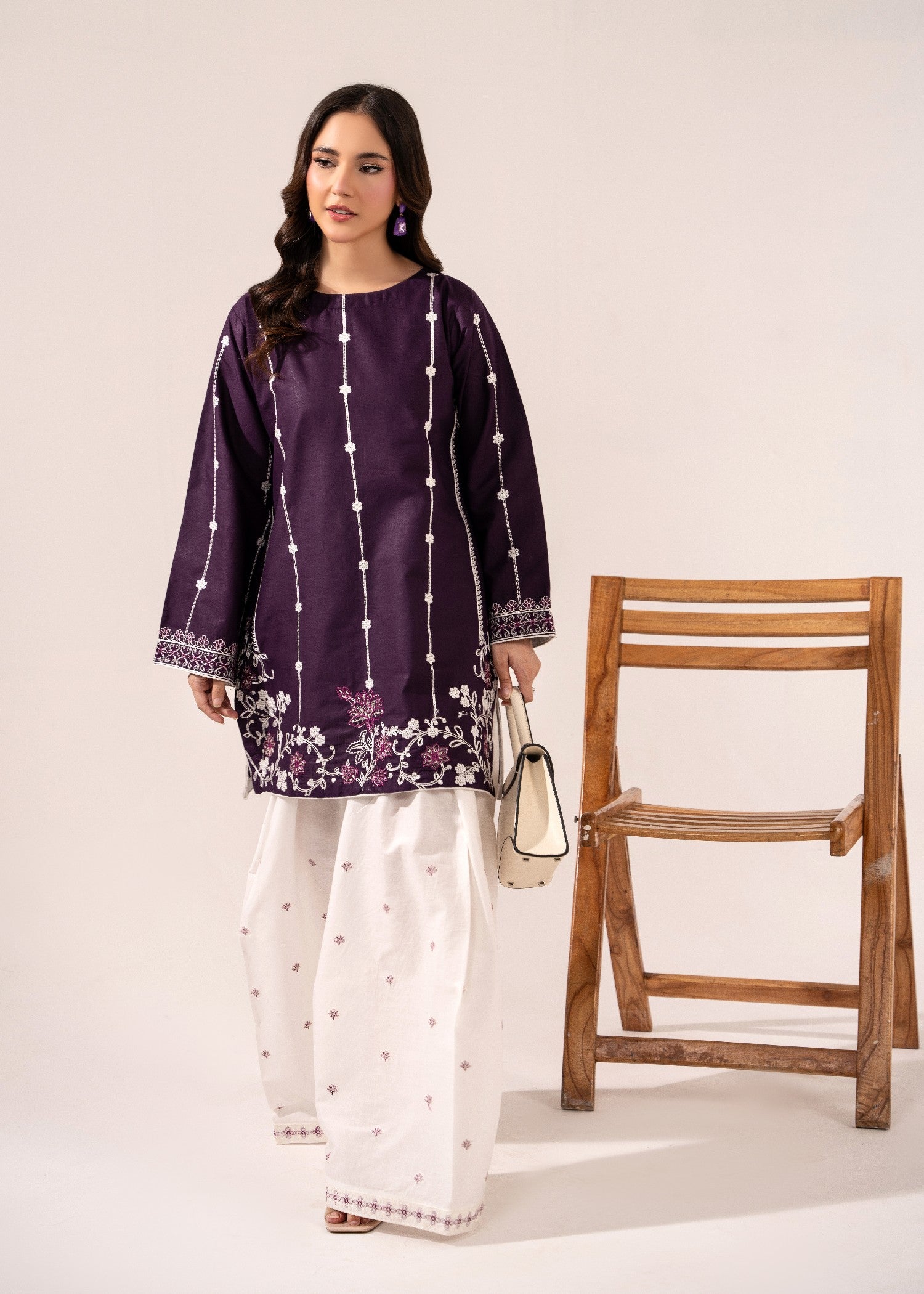 lawn Kurta Set in Plum