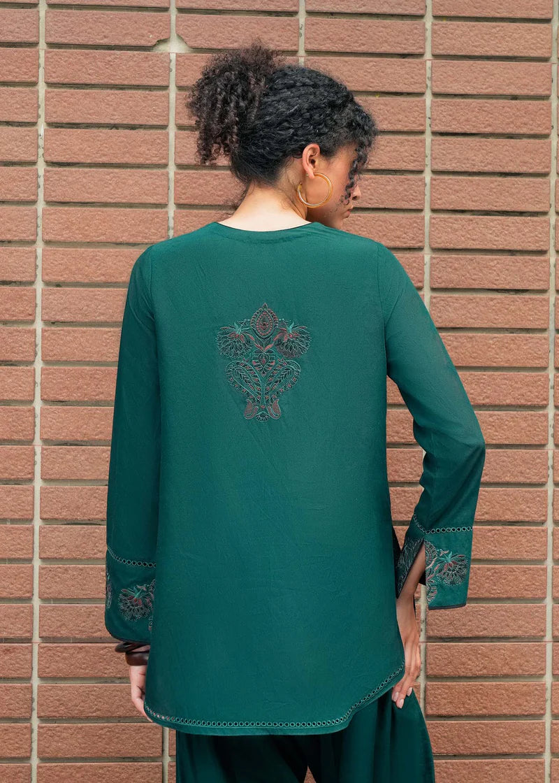fine khaddar Kurta Set in Forest green