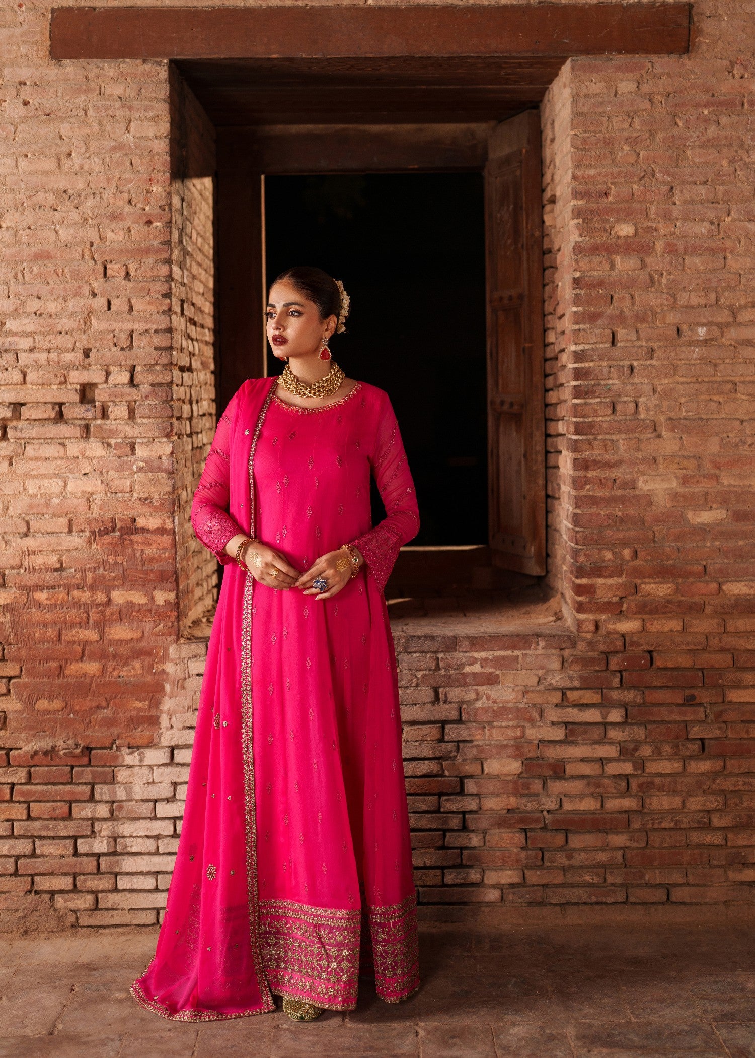 crinkle chiffon Maxi in Shocking pink