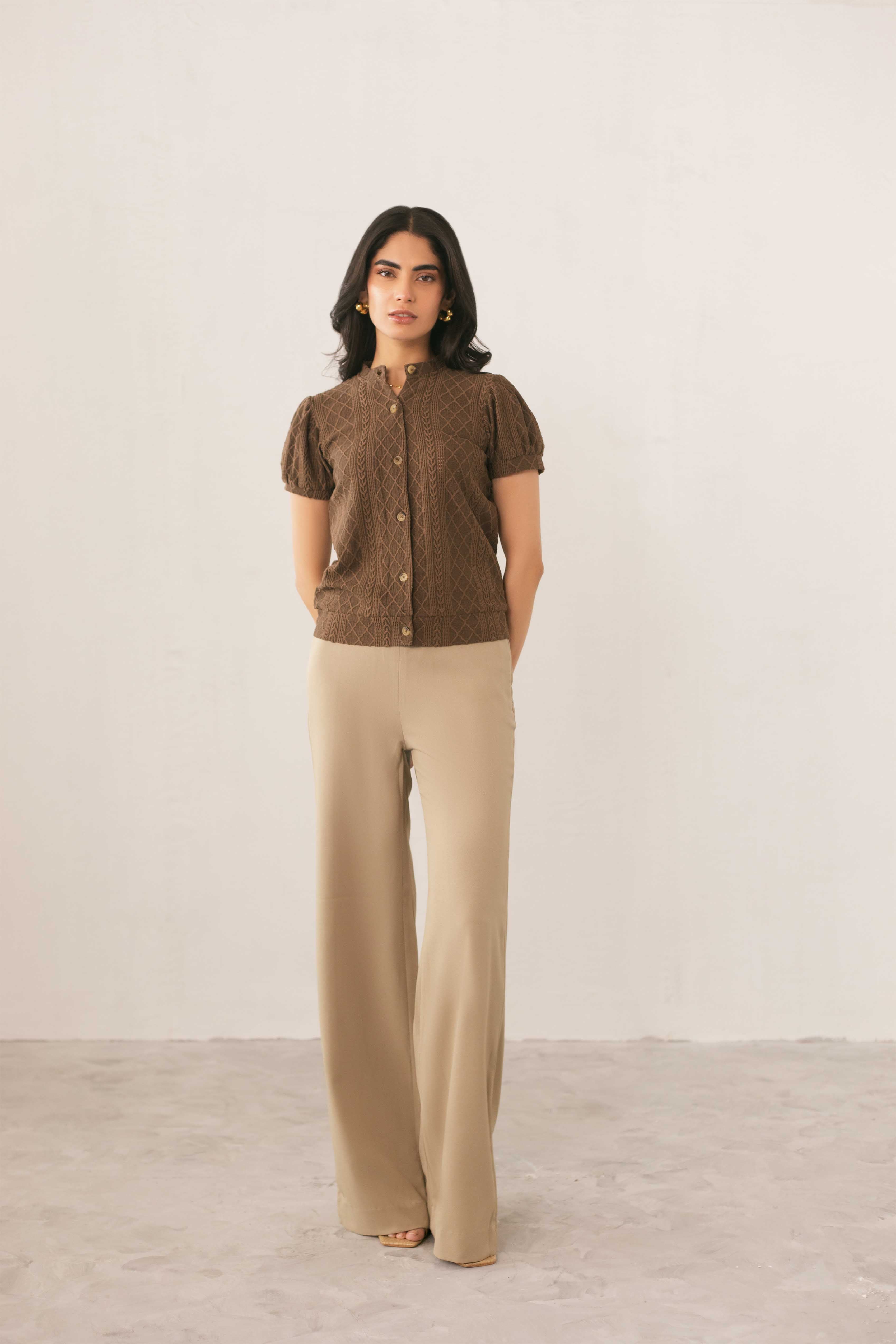 cotton dobby Top in Brown