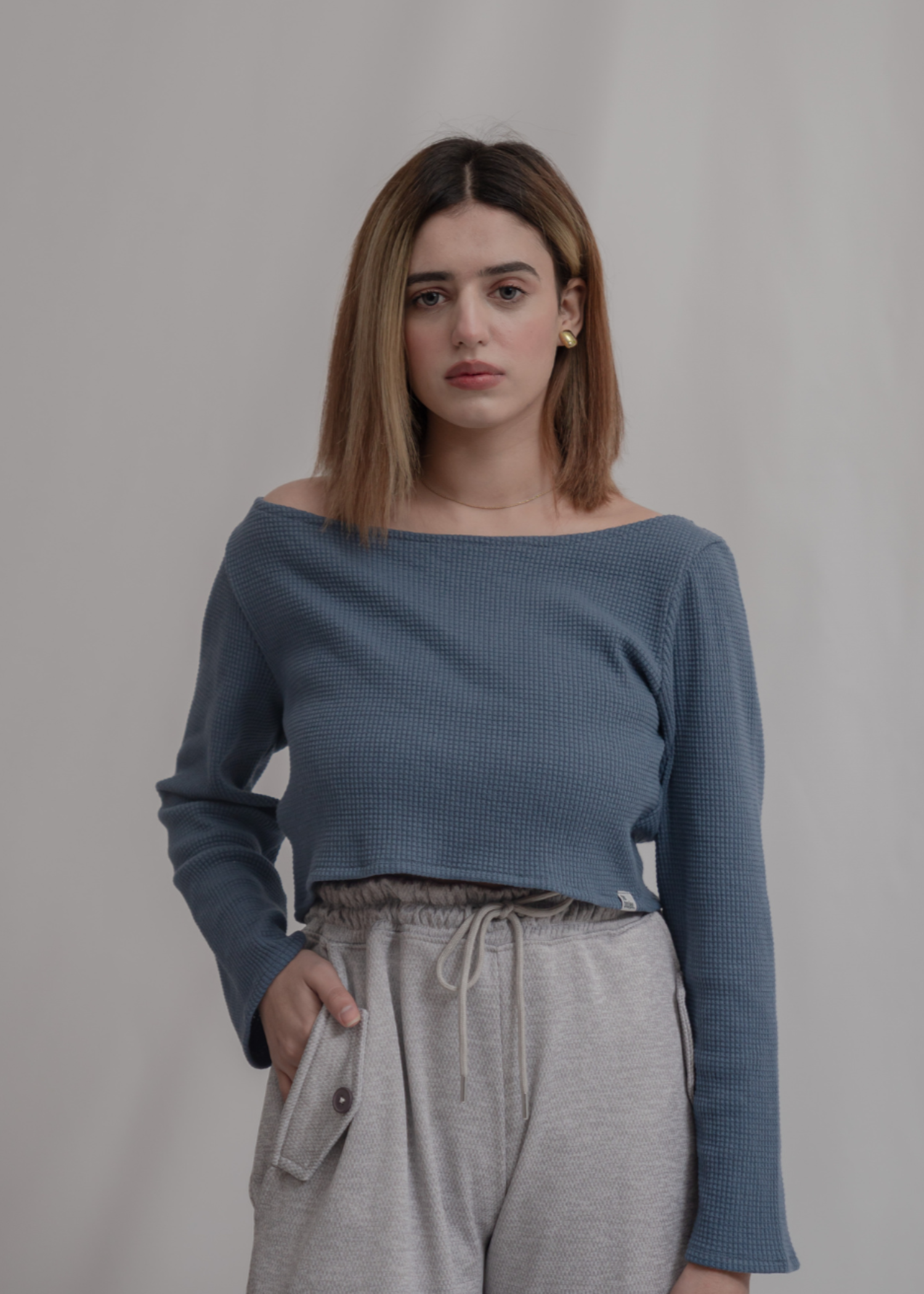 fleece jersey knit Top in Steal grey