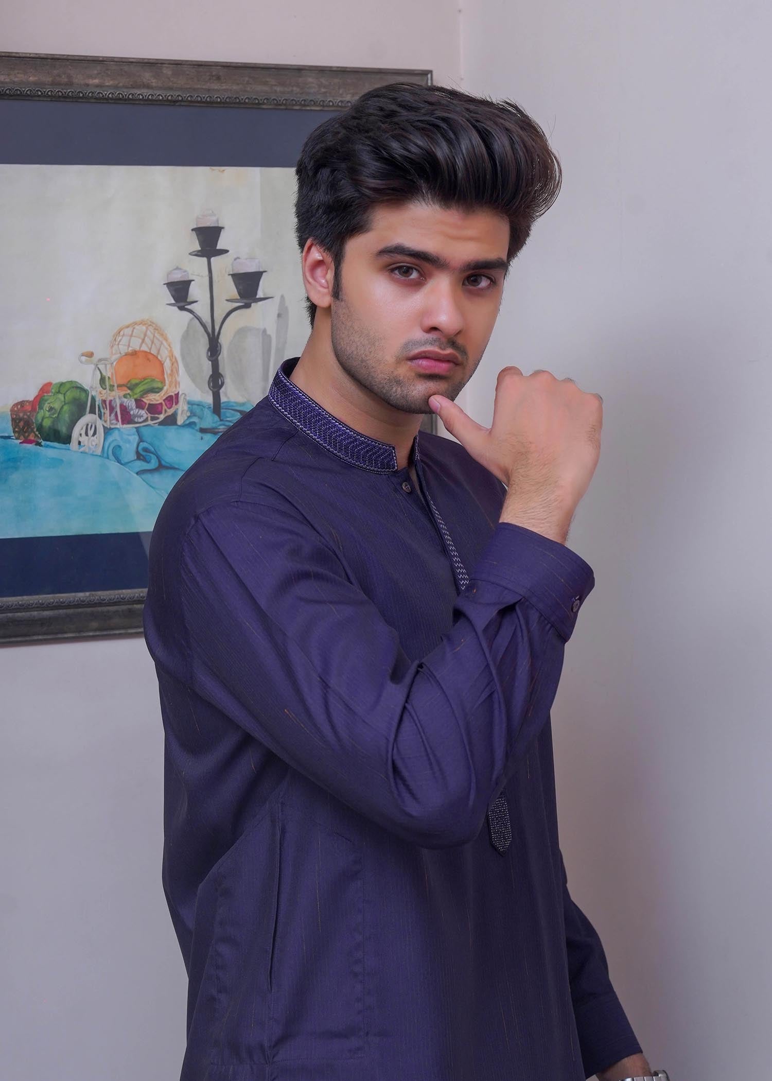 textured wash & wear Shalwar Kameez in Purple