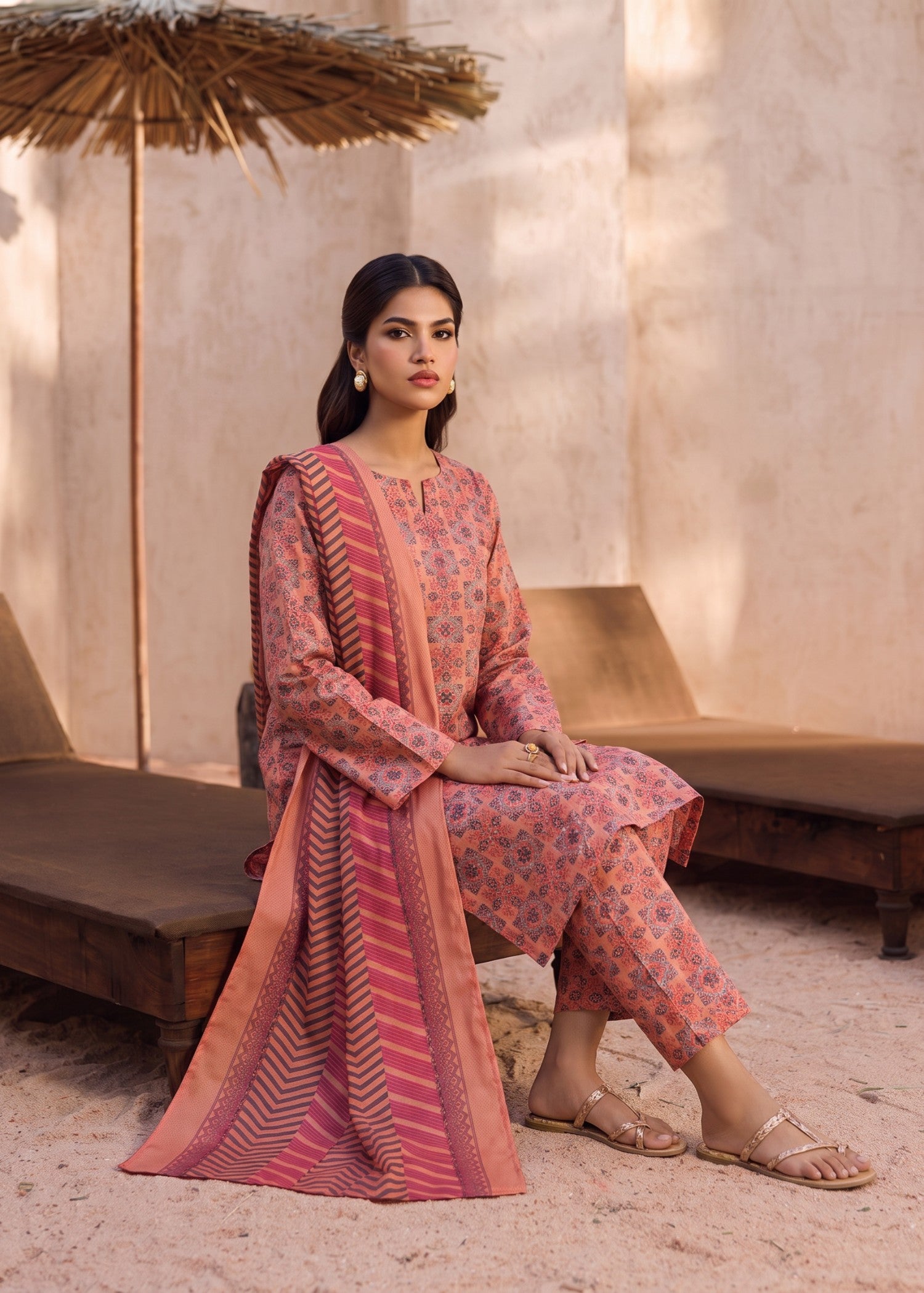 cotton Kurta Set in Peach orange