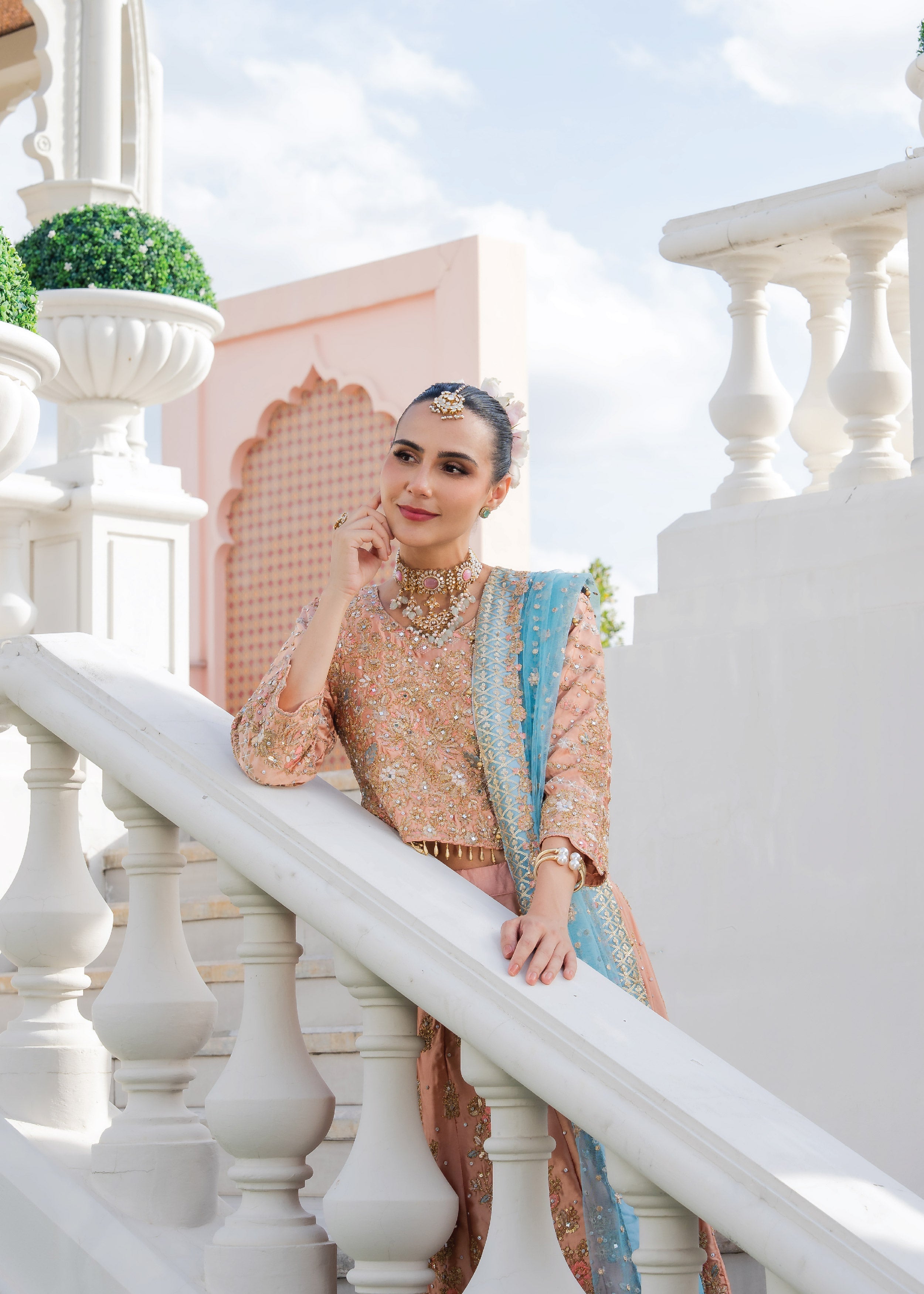 chiffon Lehenga in Peach pink
