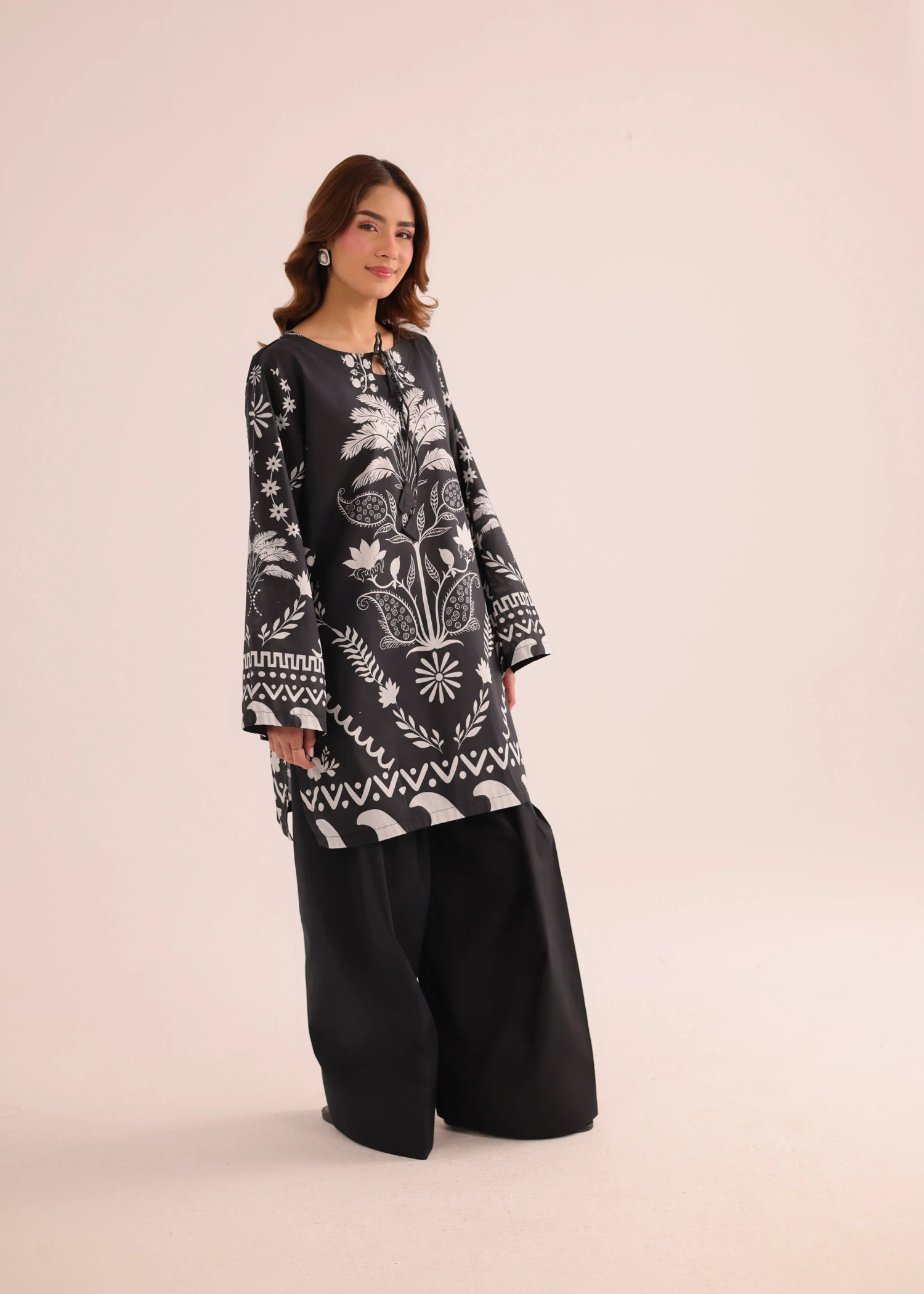 poly lawn Kurti in Black
