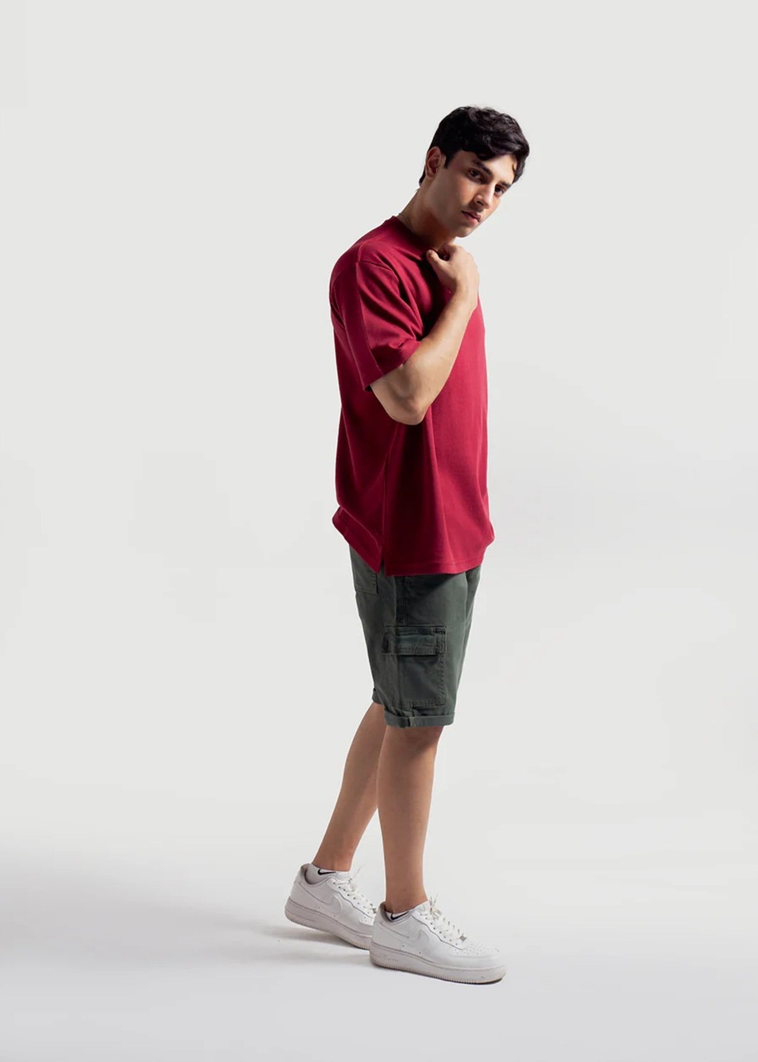 cotton jersey T Shirt in Burgundy