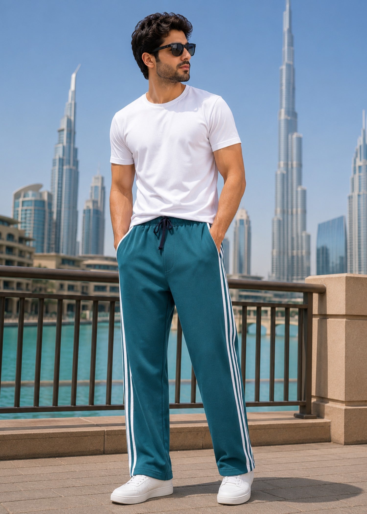 cotton Trousers in Bondi blue