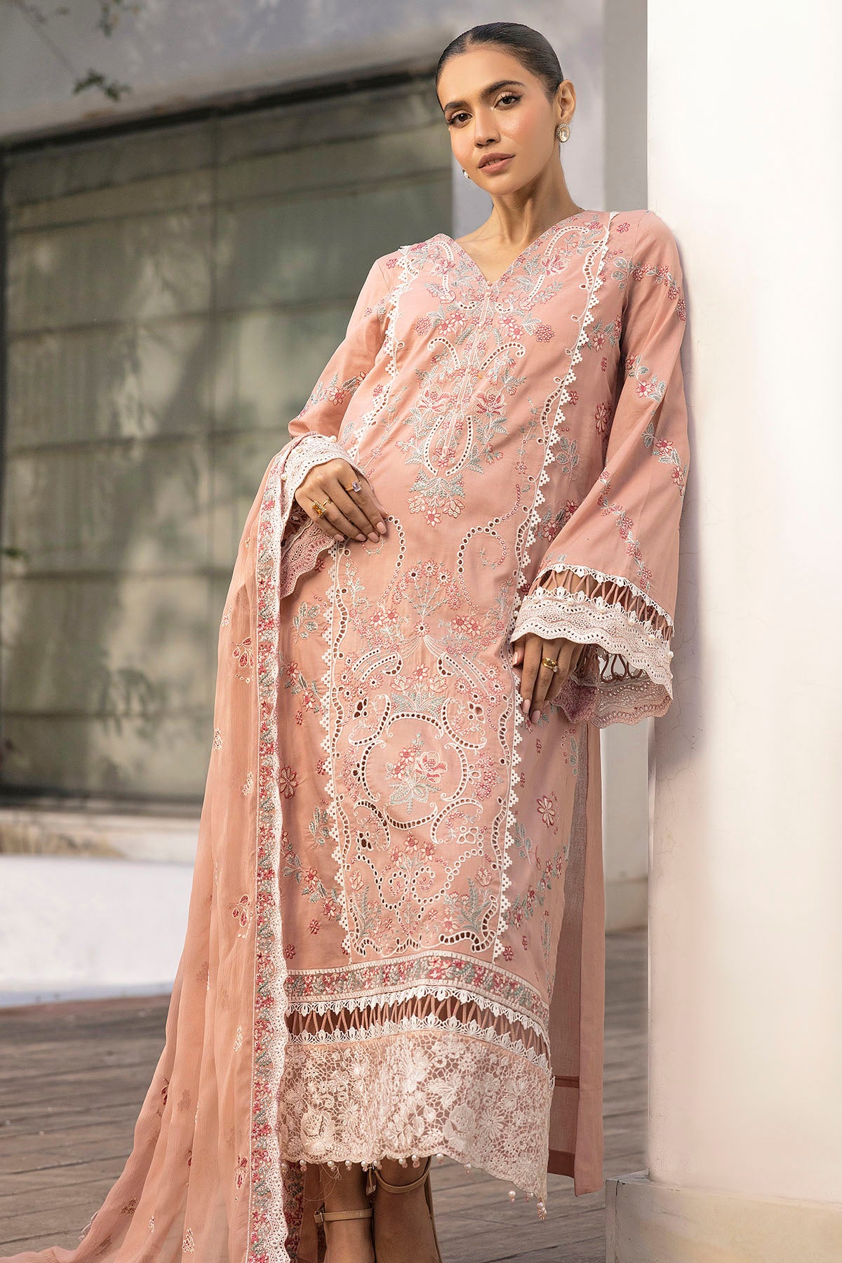 lawn Unstitched in Peach pink