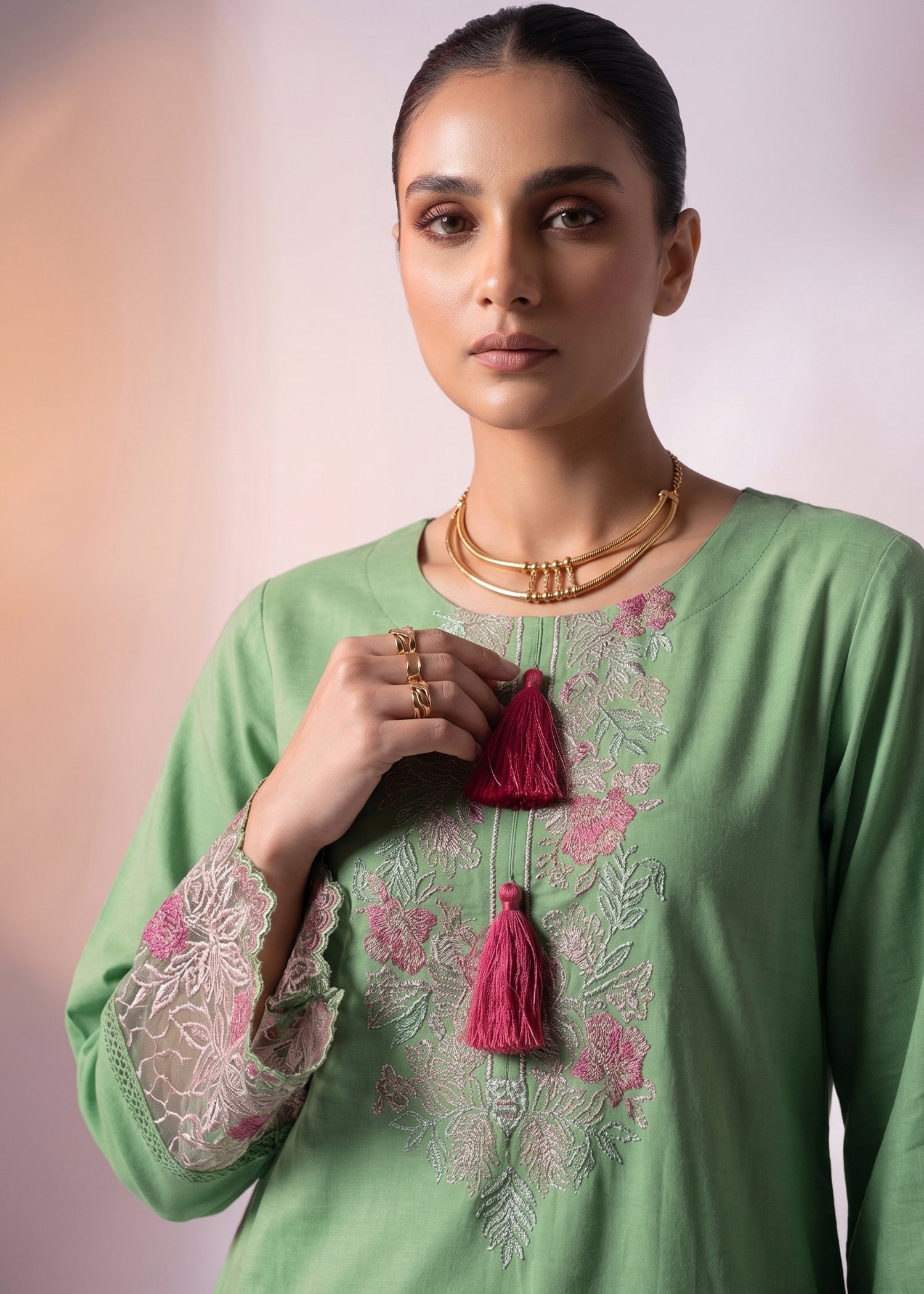 cotton Kurta Set in Moss green