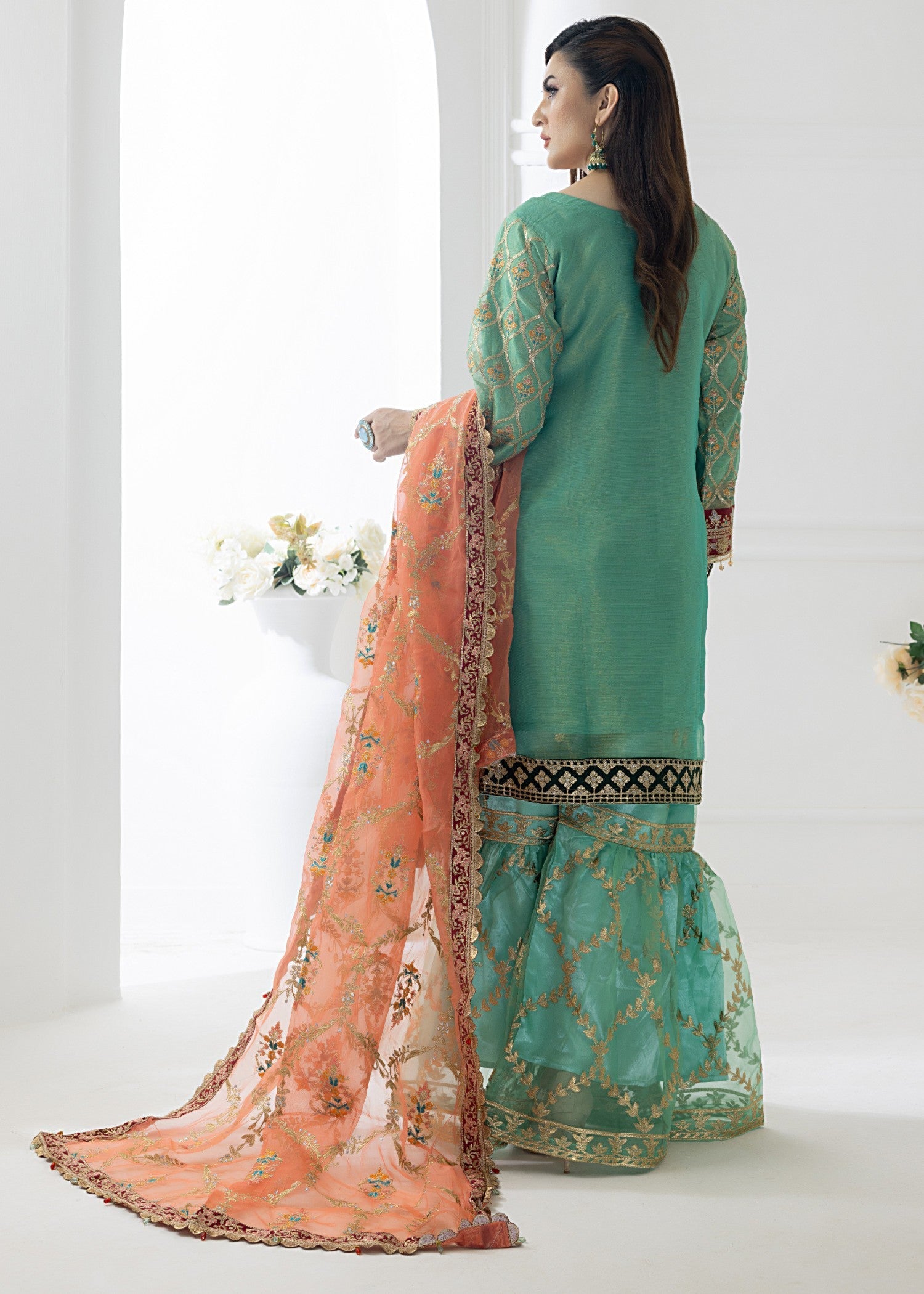 masuri Gharara in Mint green