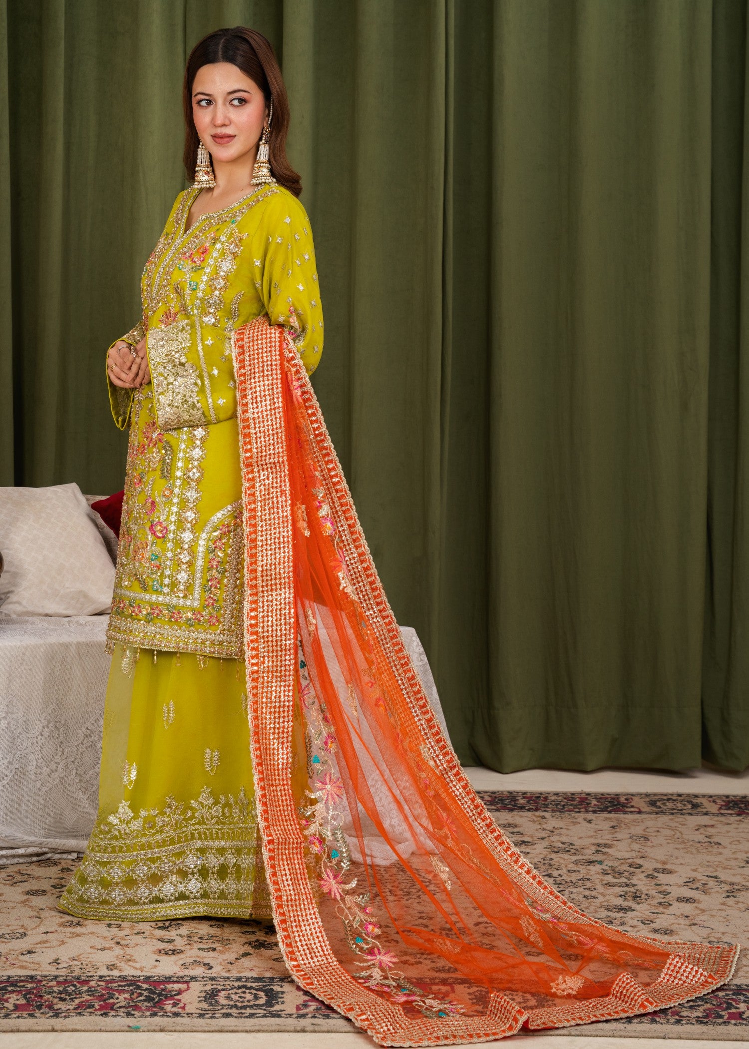 organza Sharara in Herb green