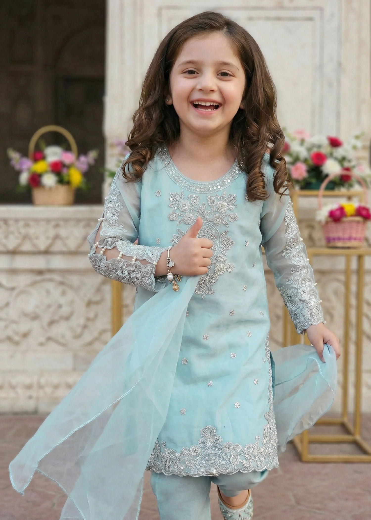 organza Kurta Set in Ice blue