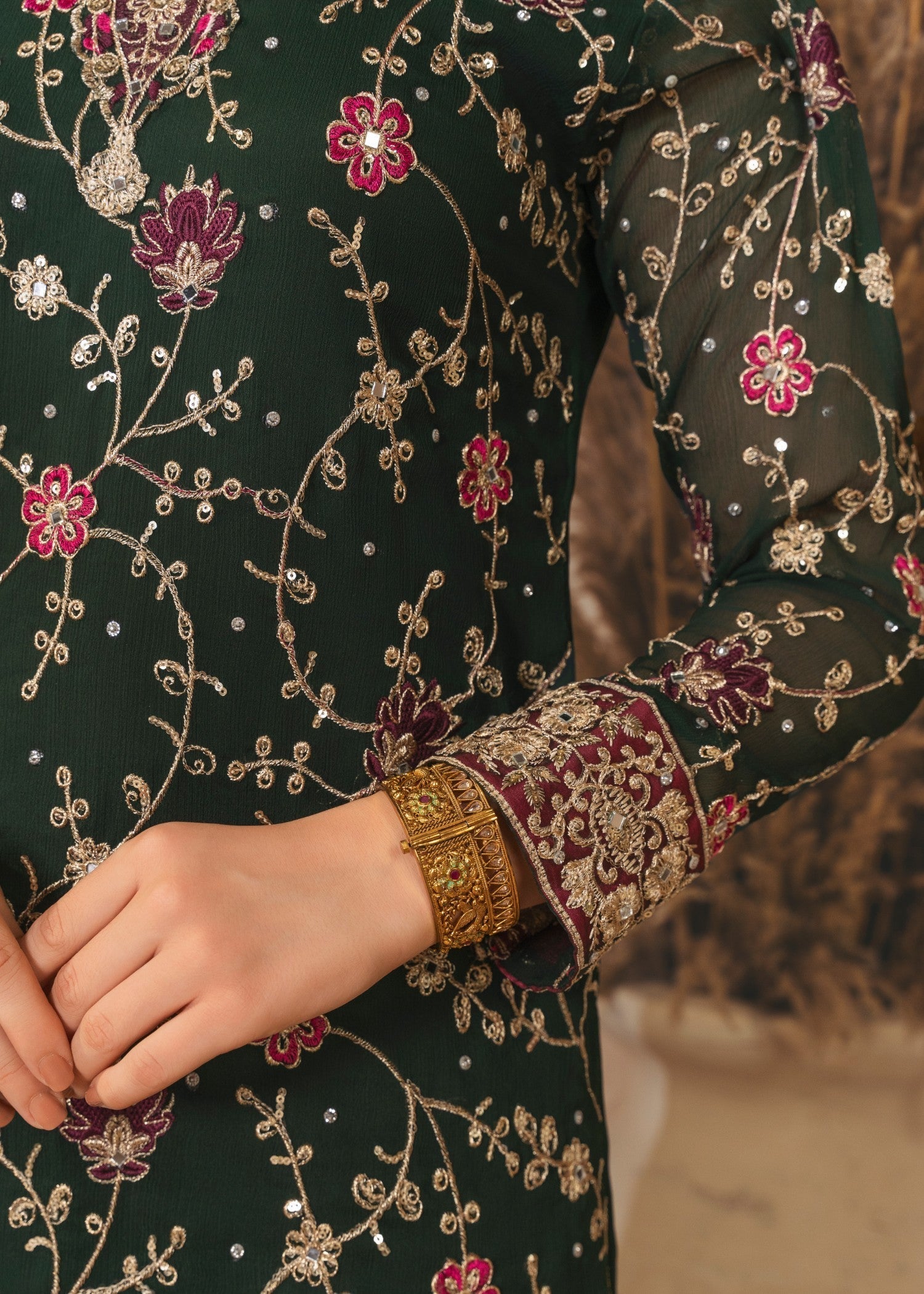 chiffon Kurta Set in Dark green
