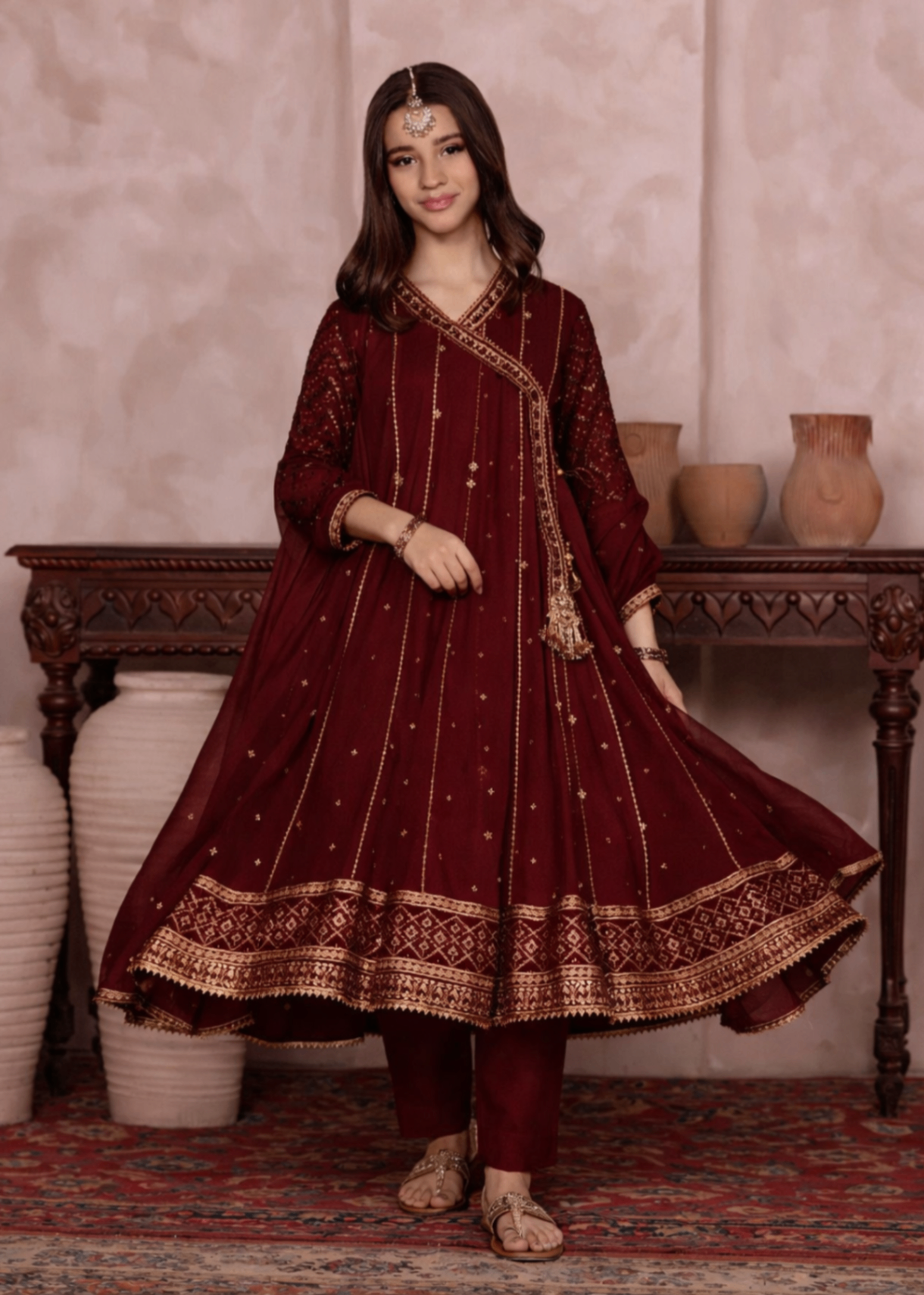 chiffon Angrakha in Maroon
