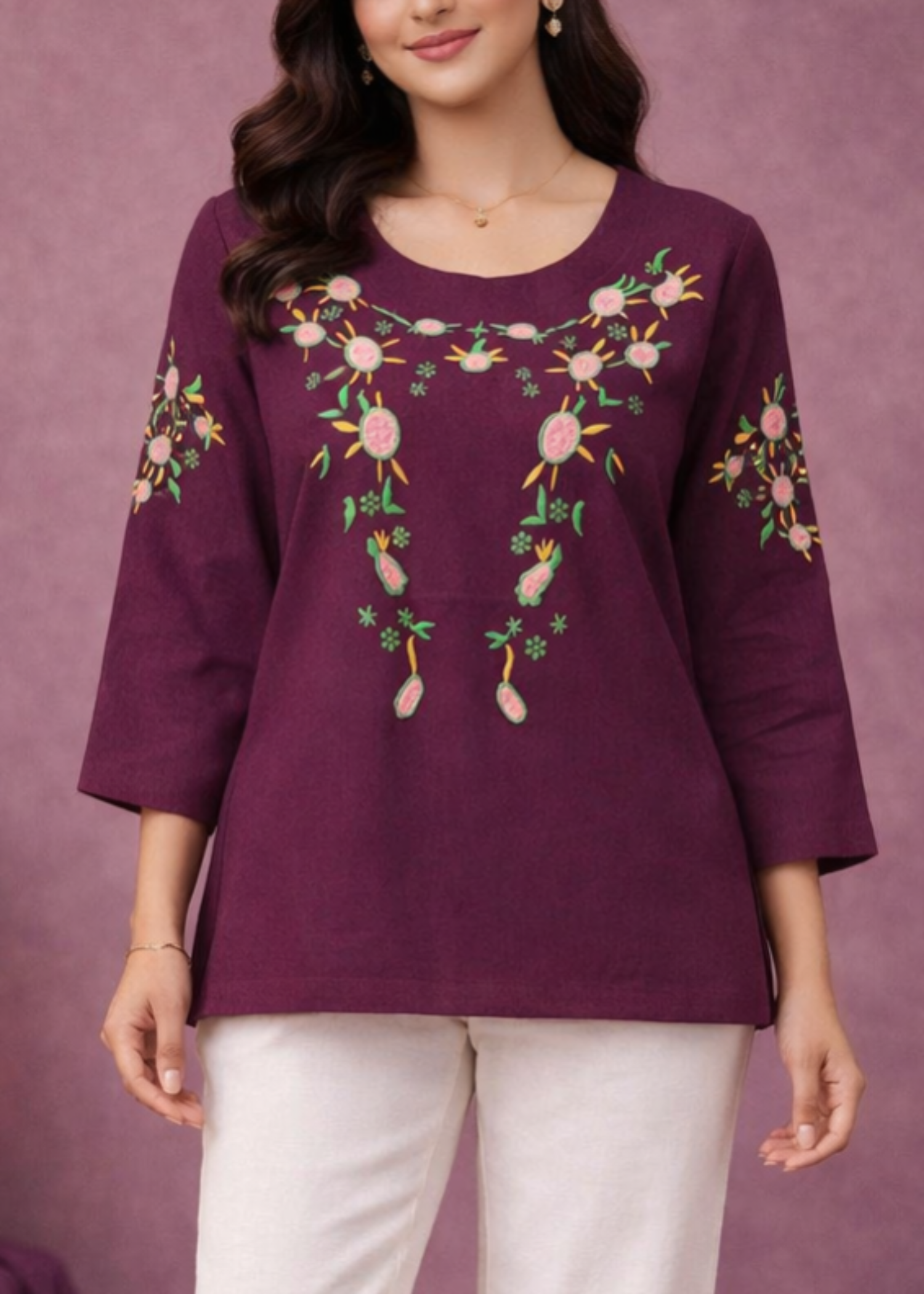 cotton karandi Tunic in Purple