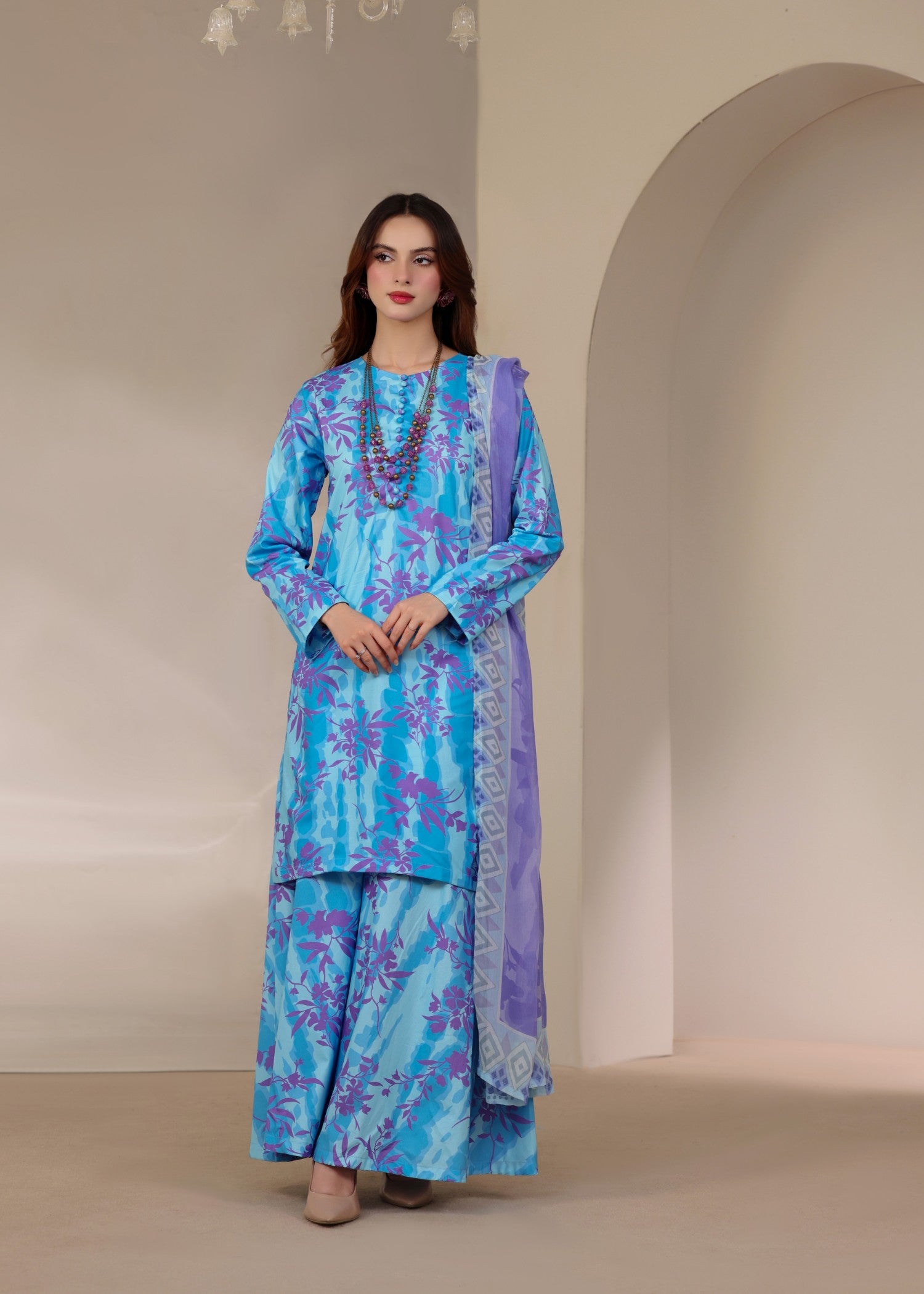 lawn Kurta Set in Ice blue, steel blue