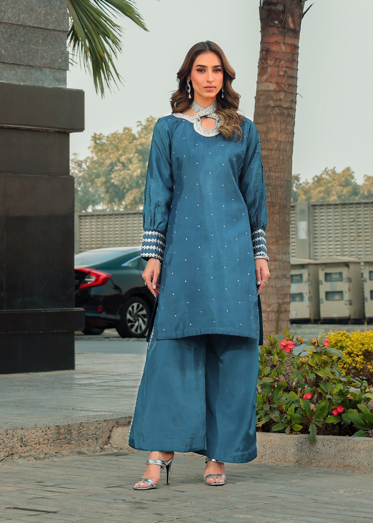 silk Kurta Set in Royal blue
