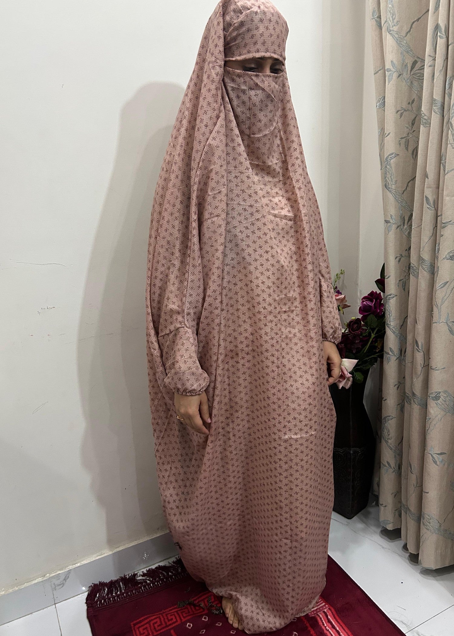 cotton linen Chaddar in Peach pink