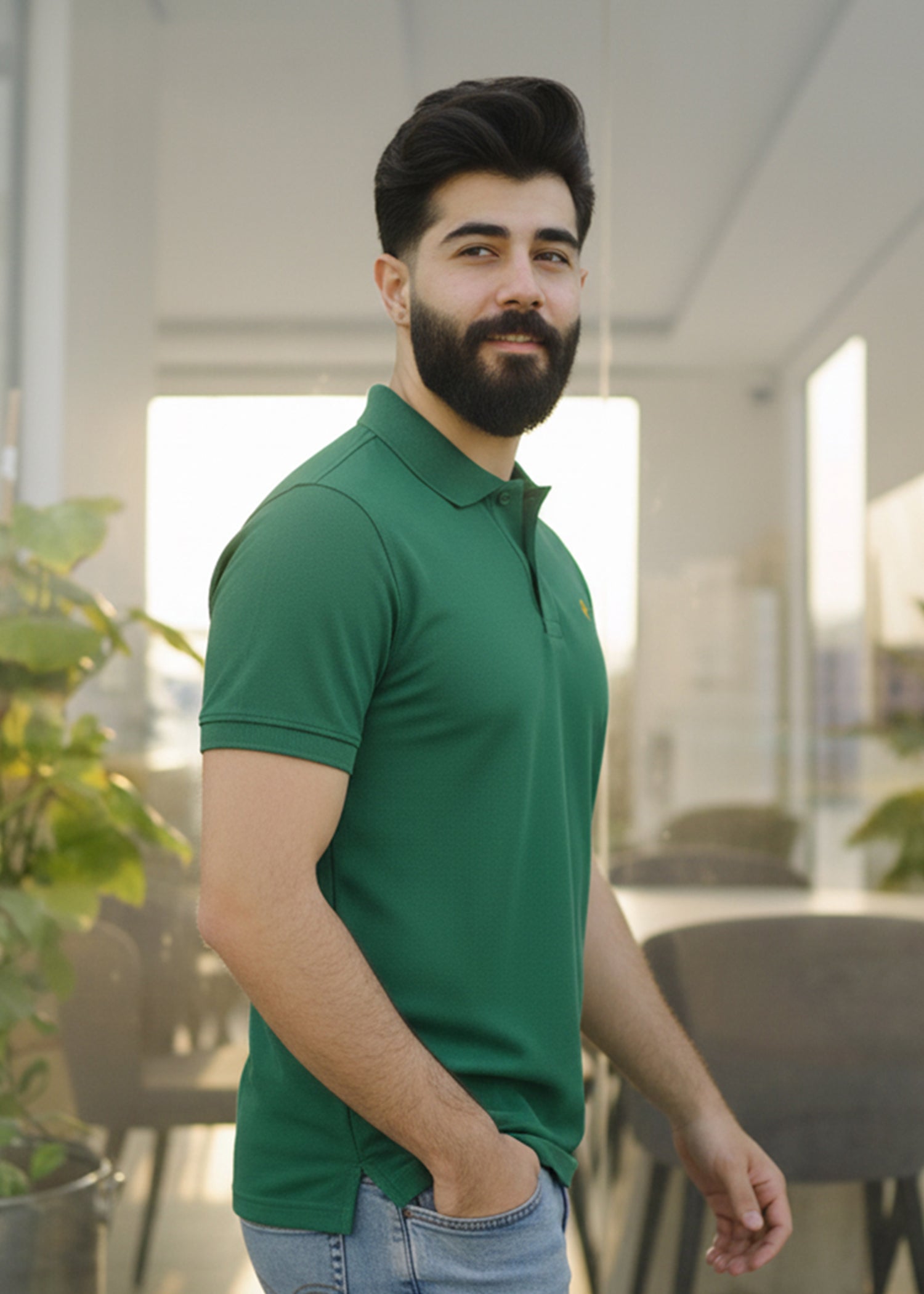 cambric cotton Polo Shirt in Green