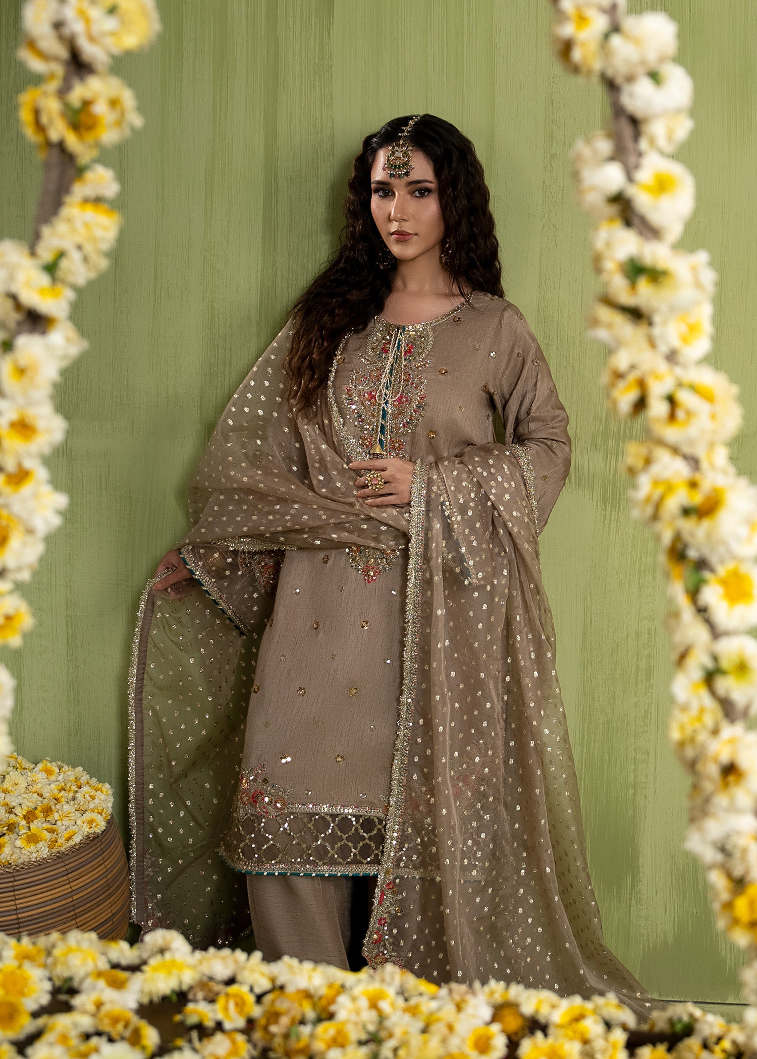 raw silk Kurta Set in Brown