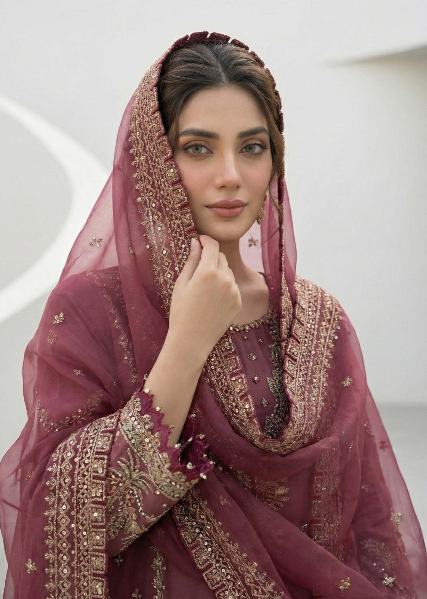 organza Kurta Set in Mauve pink