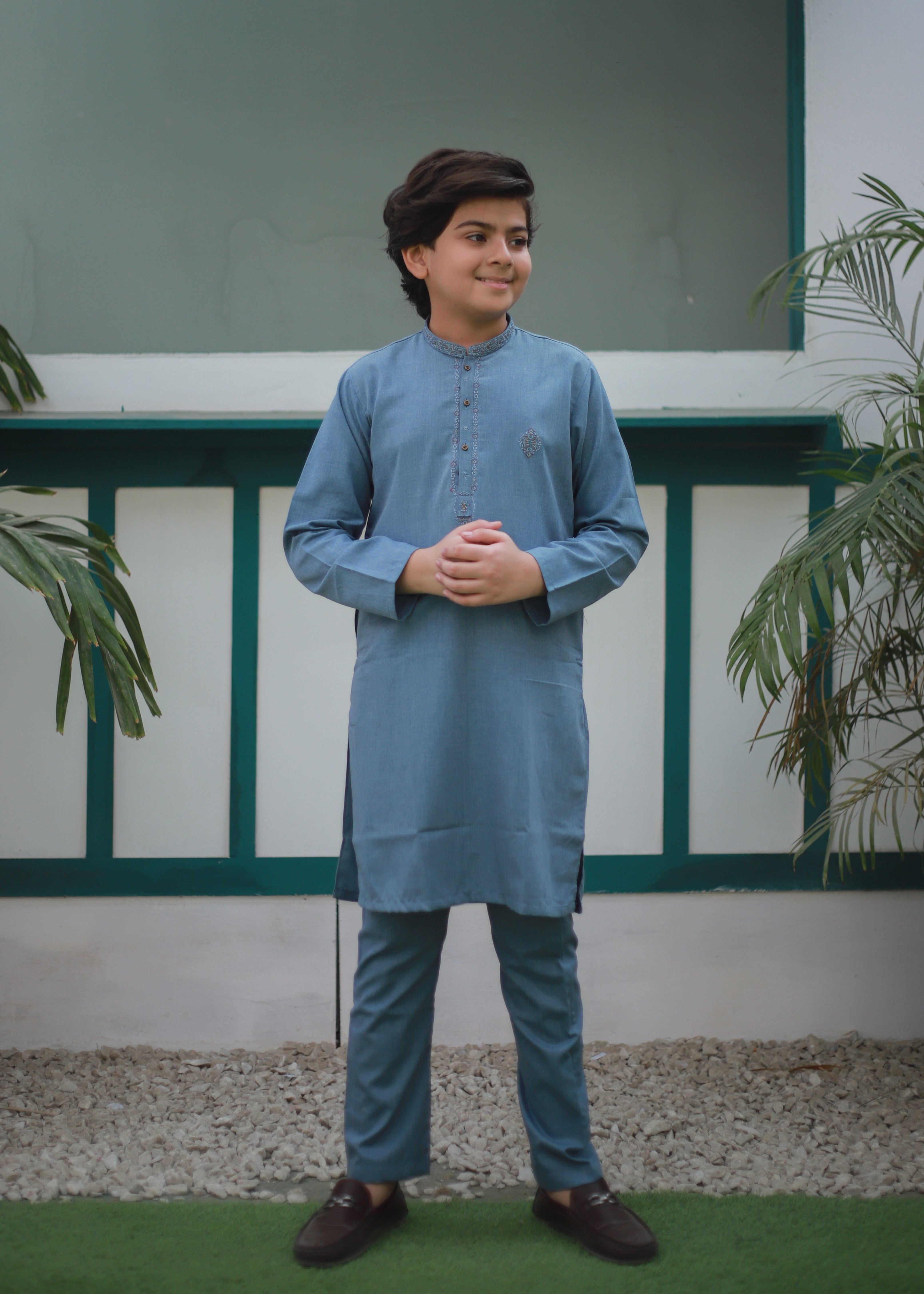 cotton Kurta Set in Carolina blue