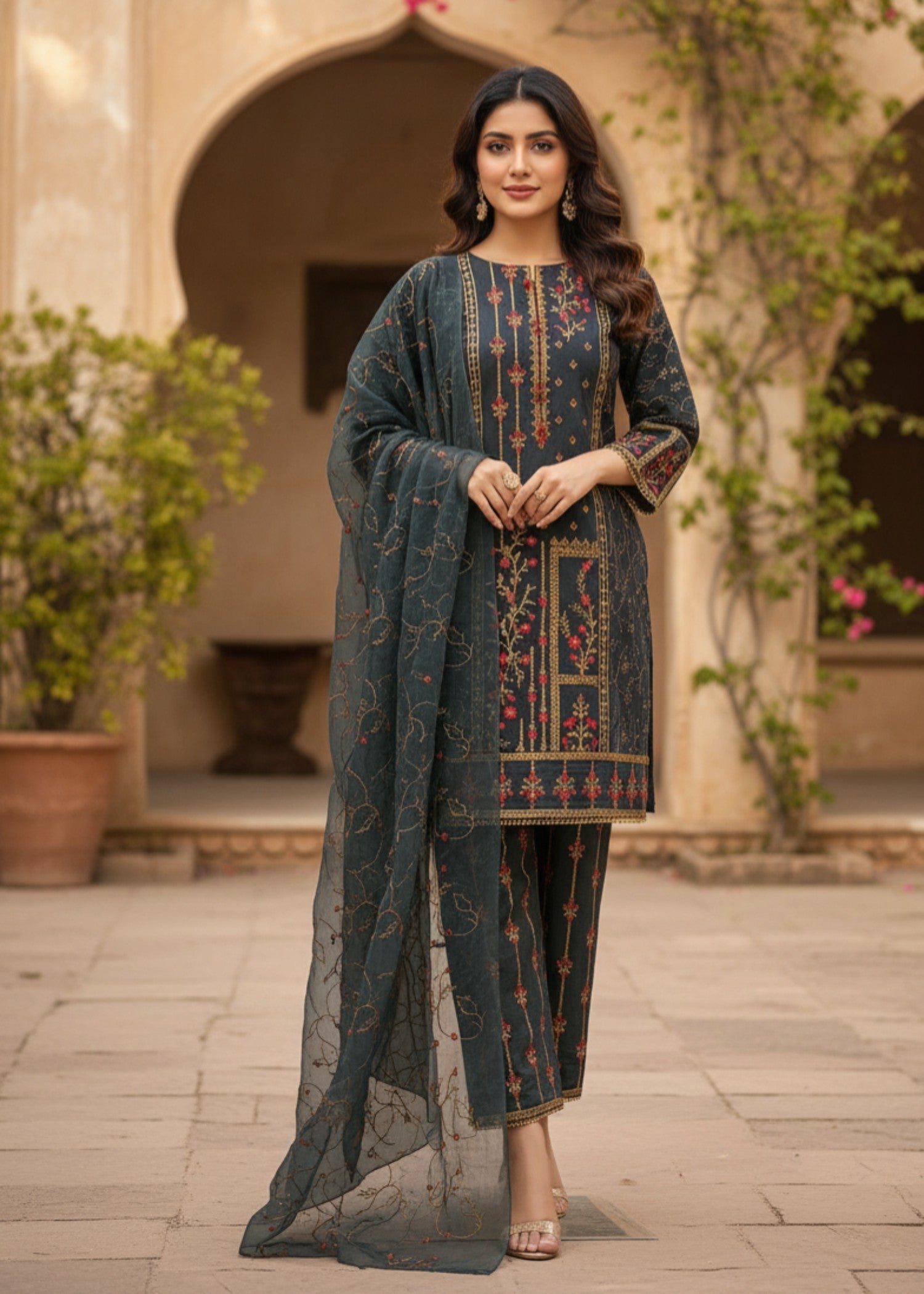 khaddar Kurta Set in Dark grey