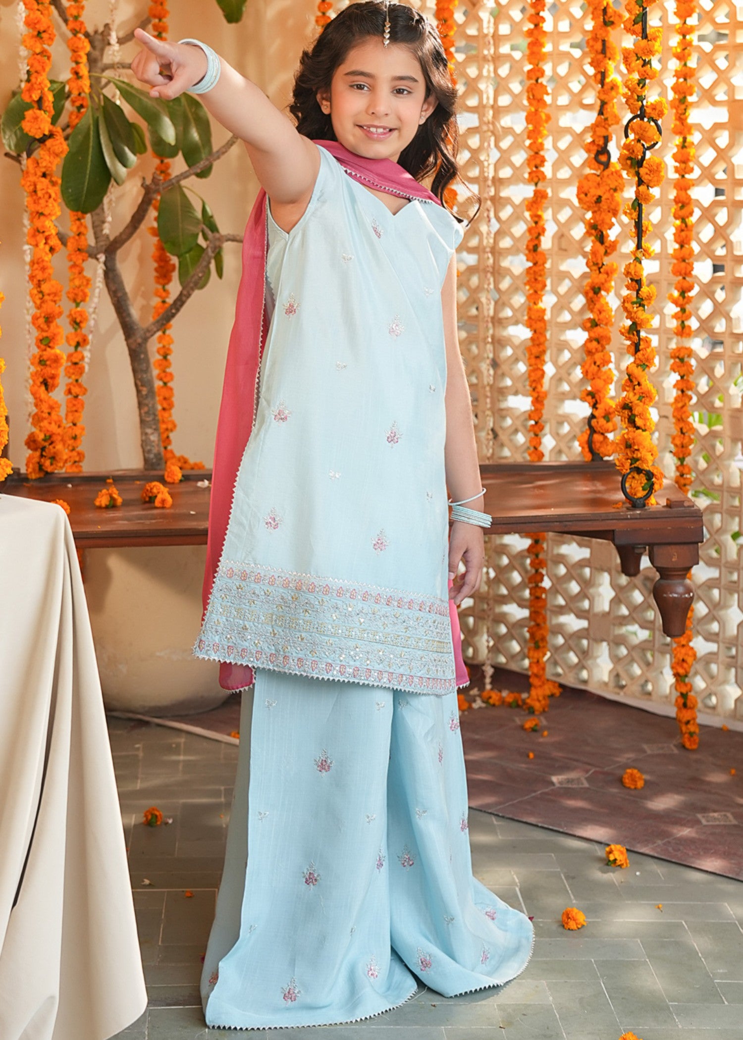 silk Kurta Set in Sky blue