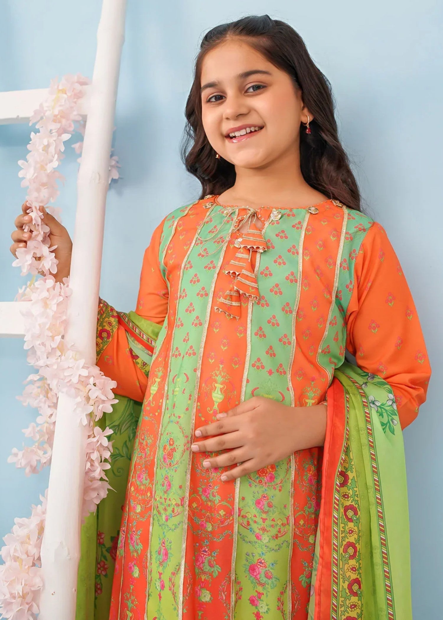 poly lawn Pishwas in Orange