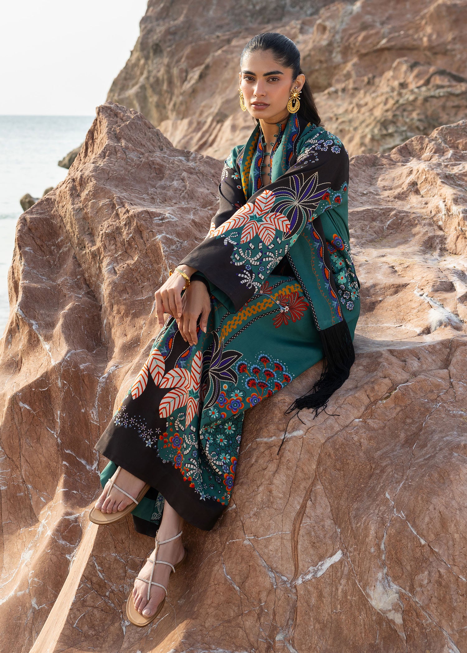 silk grip Kaftan in Emerald green