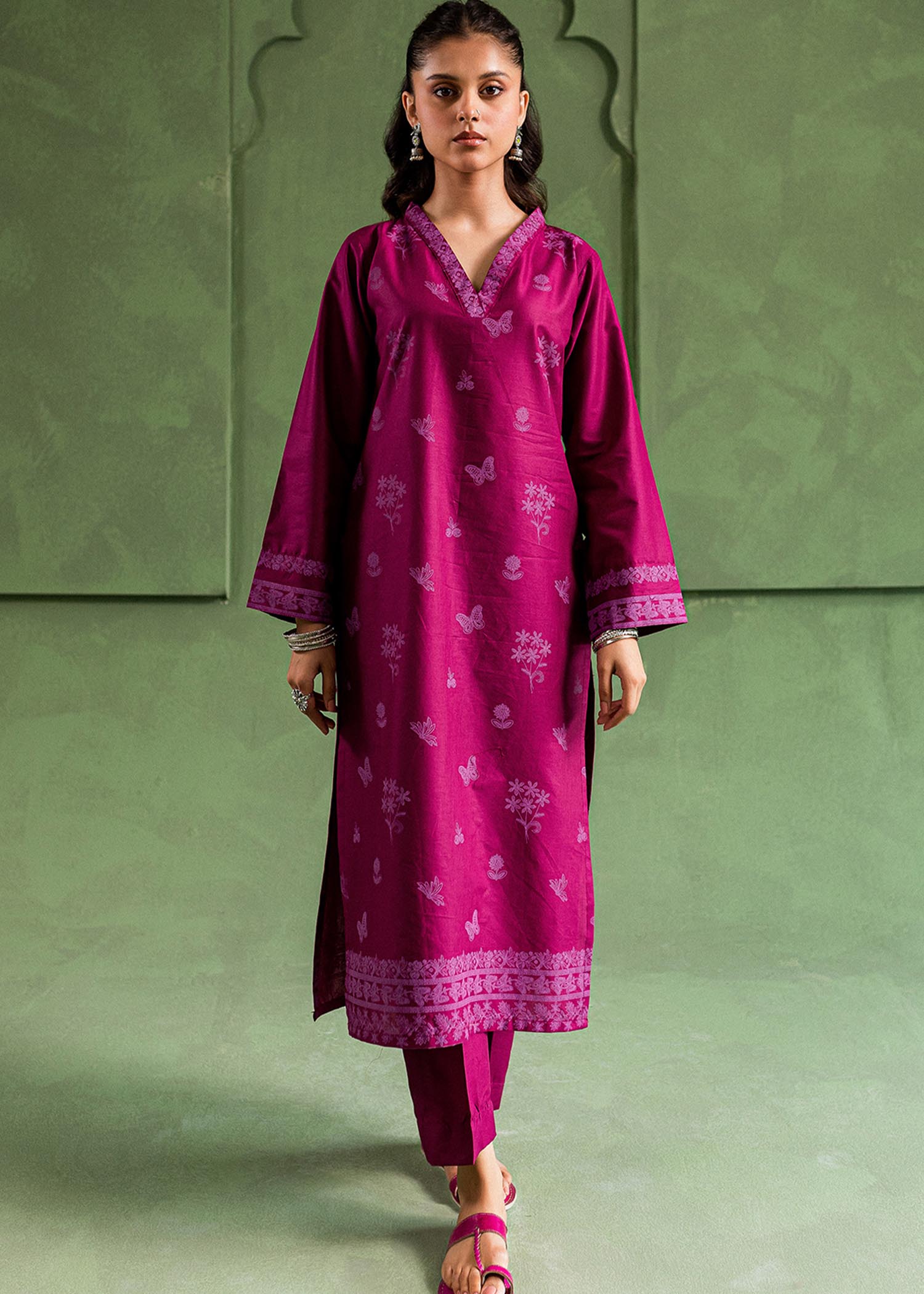 cotton Kurta Set in Magenta