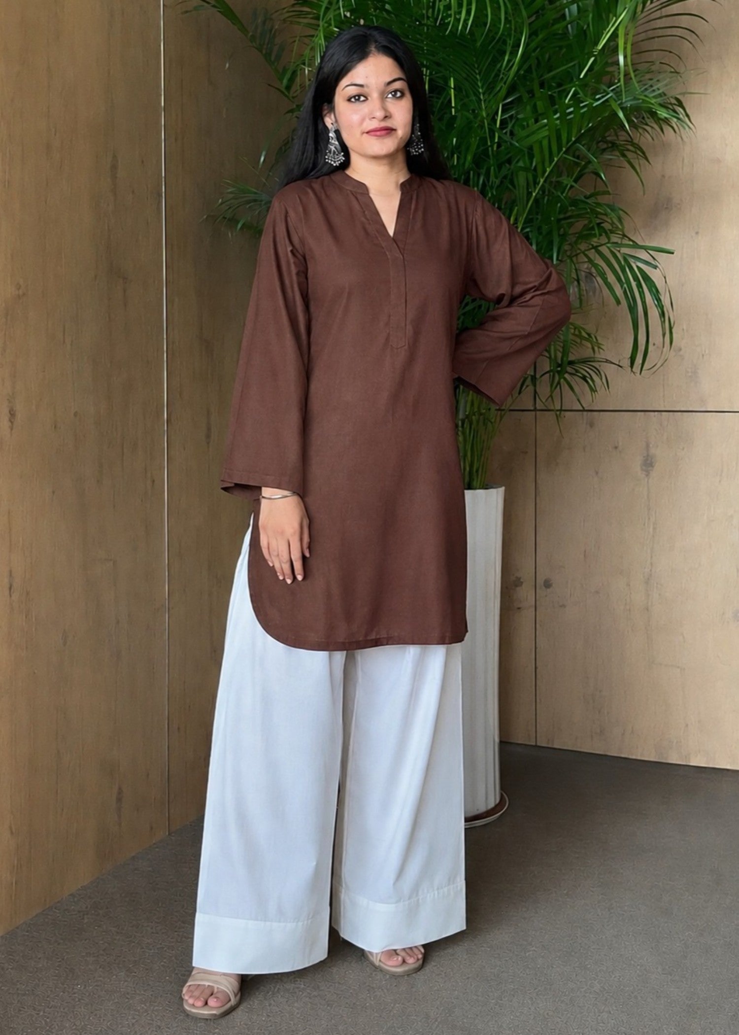 linen Kurta Set in Chocolate brown