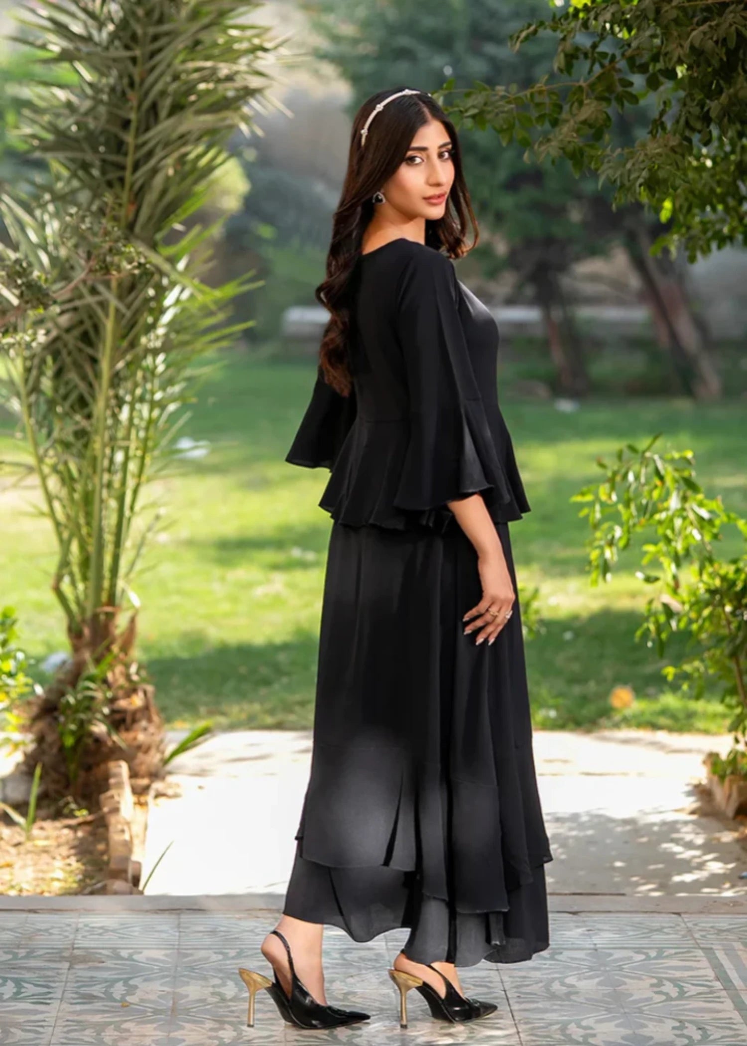 seersucker Dress in Black