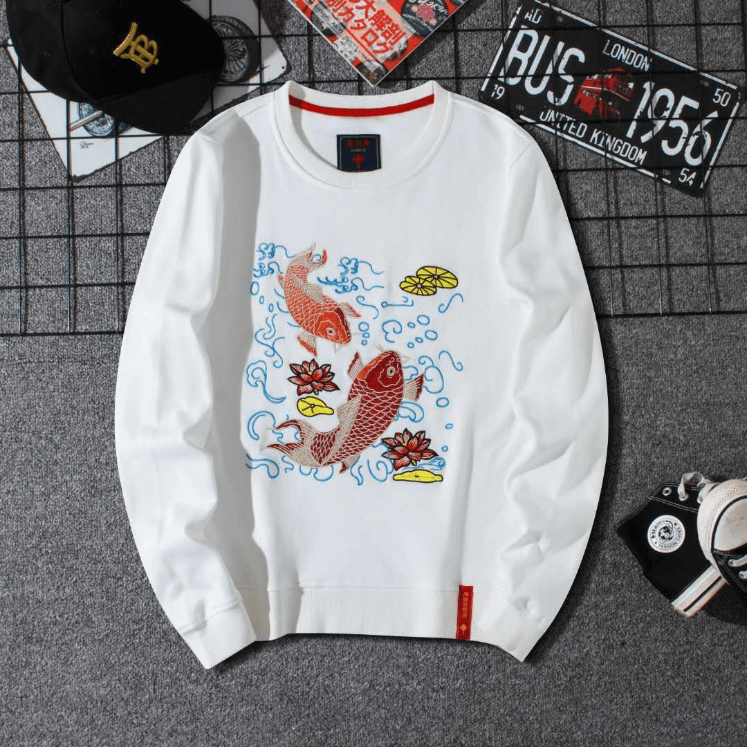 Embroidered round Neck Loose Collarless Sweater Men