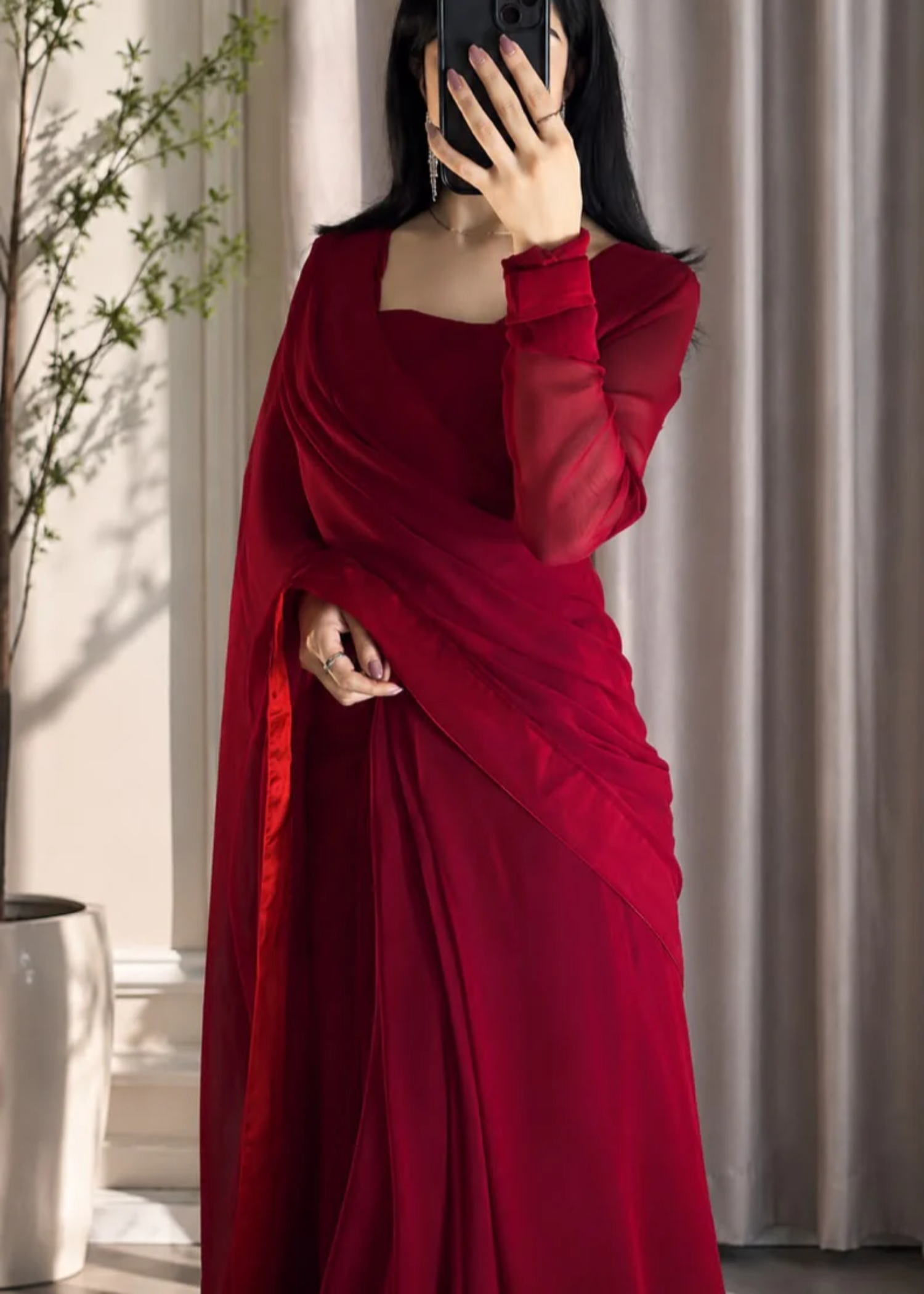 chiffon Saree in Red