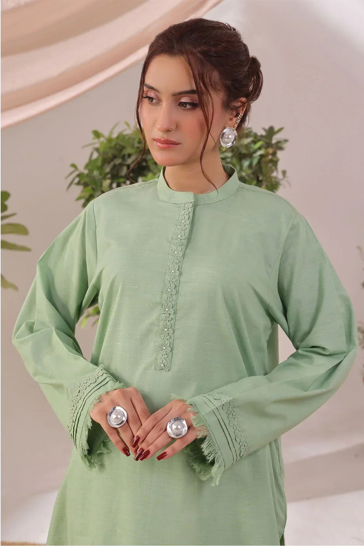 polyester georgette Co Ord Sets in Pistachio green
