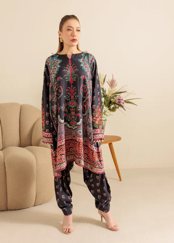 lawn Short Frock in Black