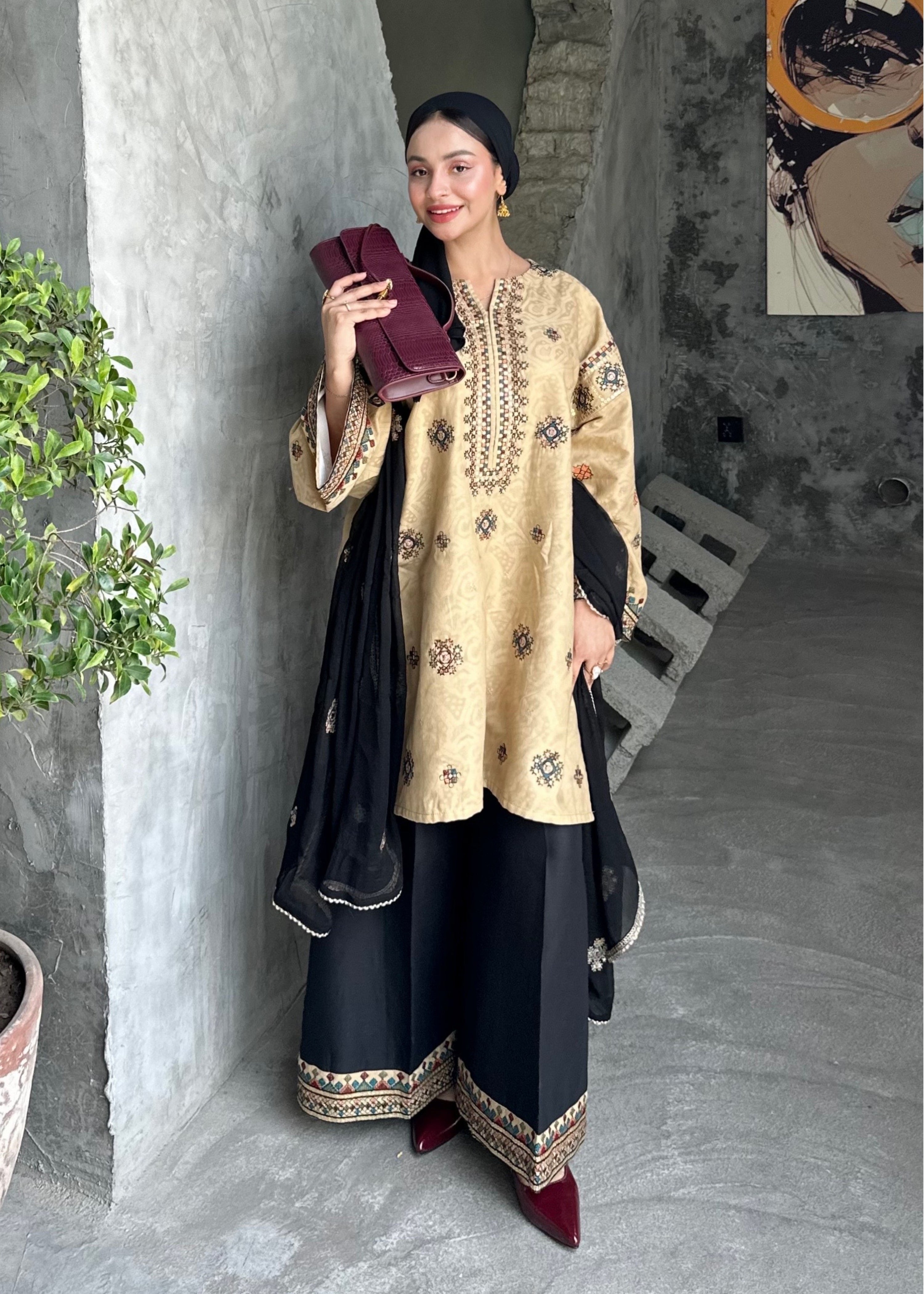 bemberg crinkle chiffon Kurta Set in Cotton