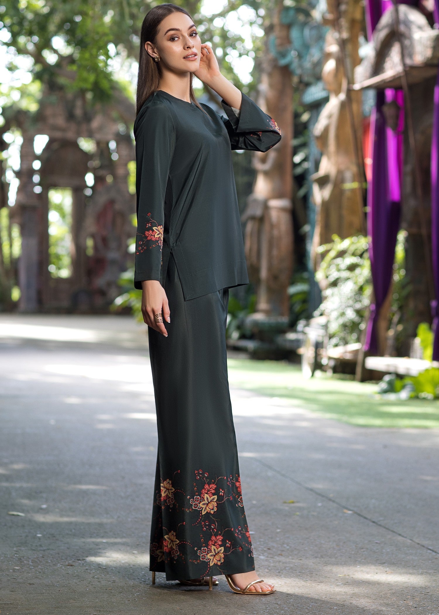 crepe Co ord Sets in Dark green
