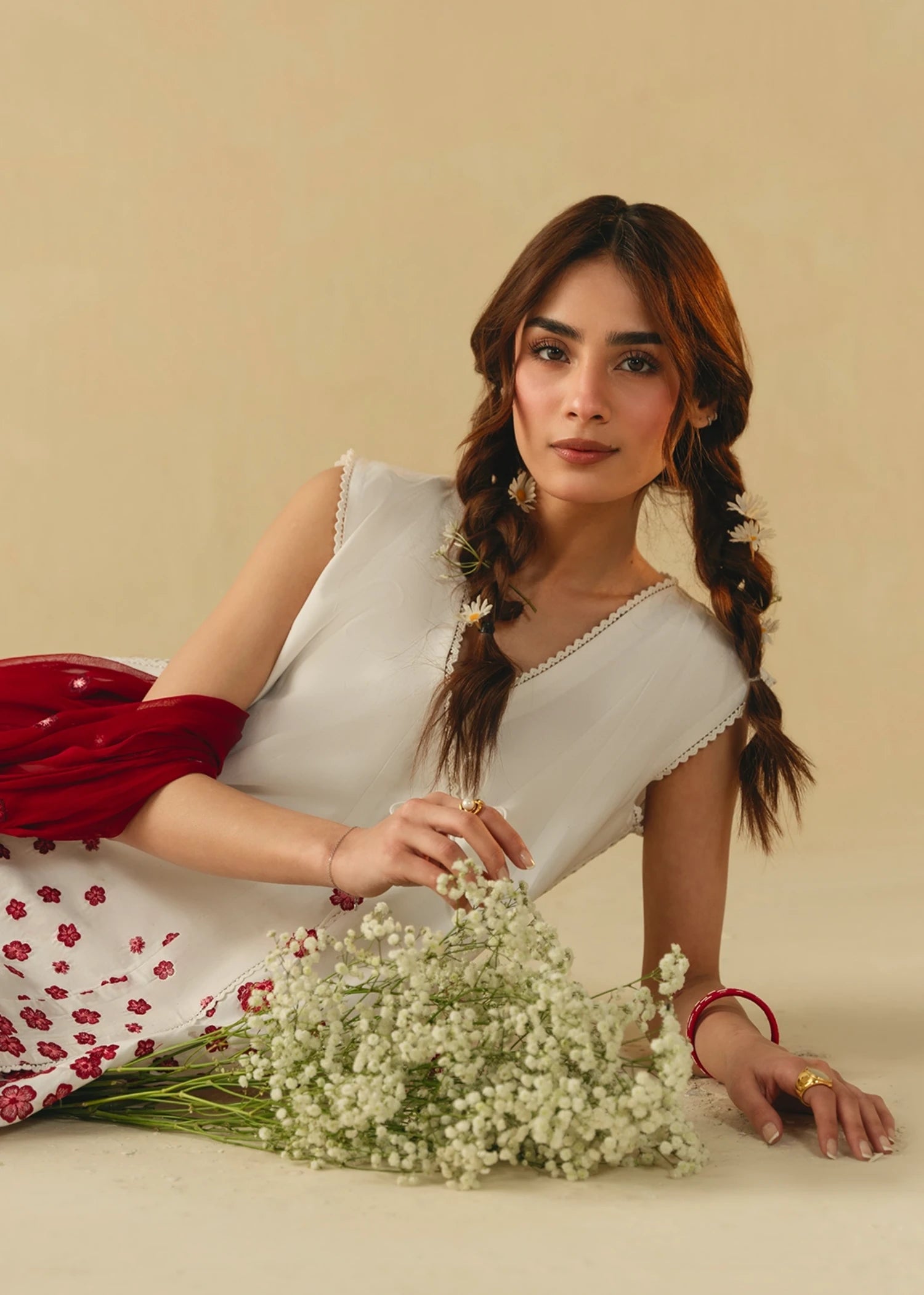 lawn cotton Kurta Set in Snow