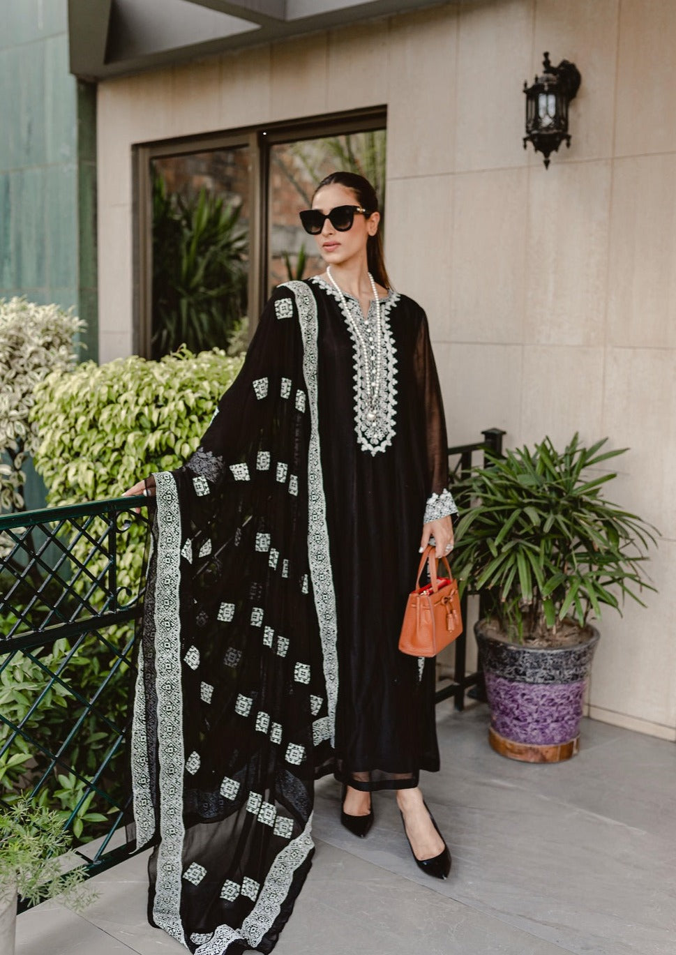 silk khaddi net Kurta Set in Black