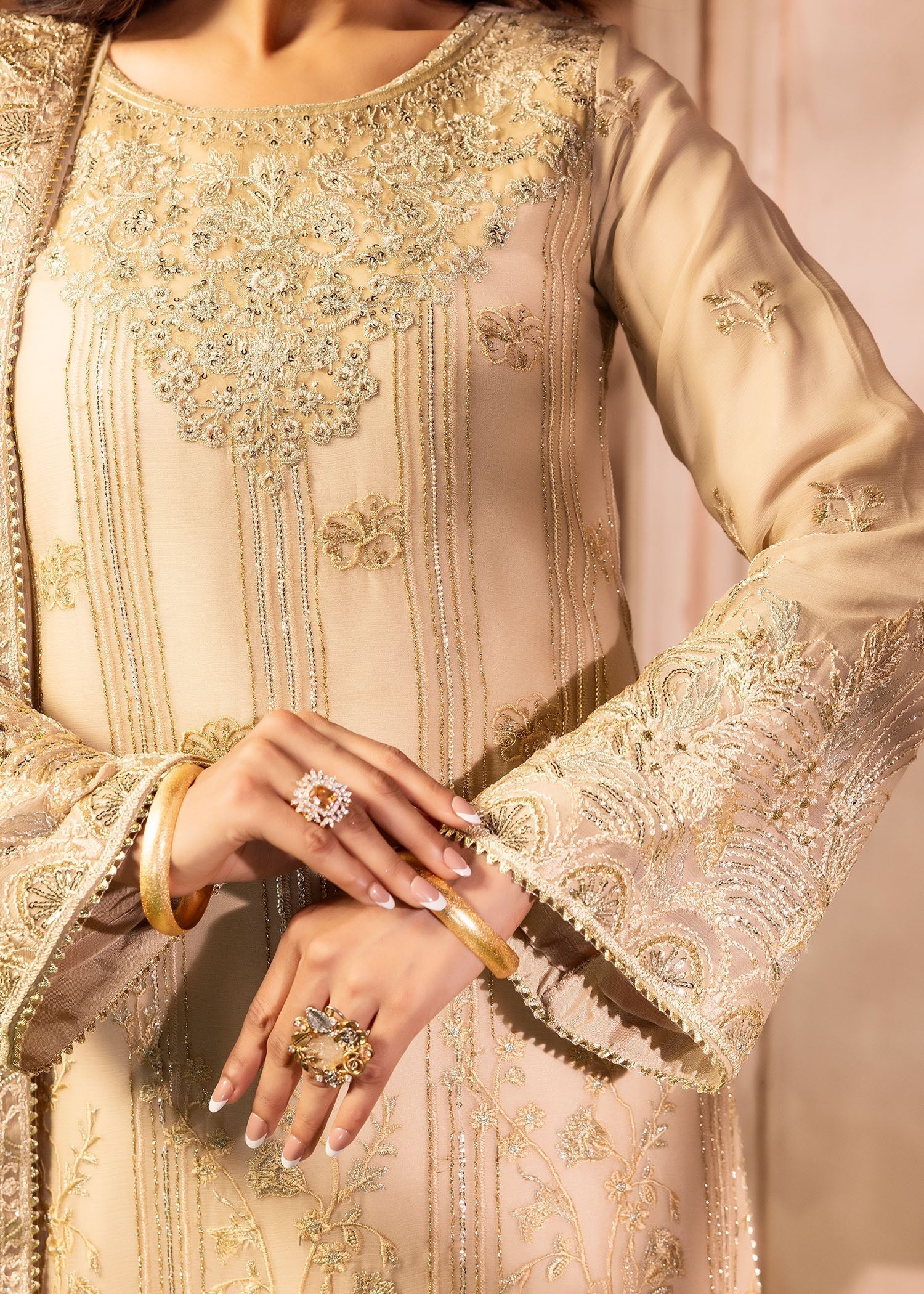 chiffon Gharara in Beige