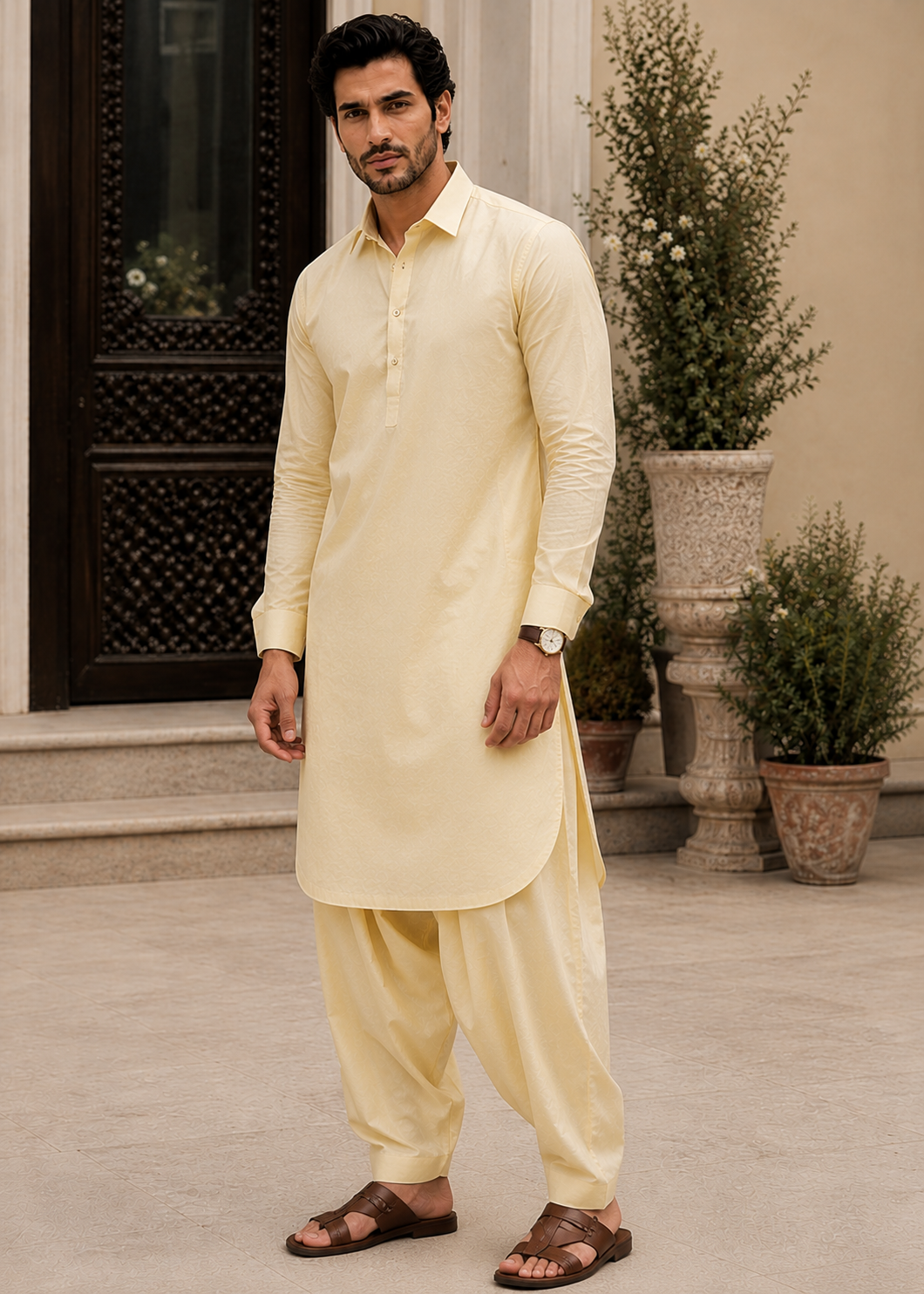 cotton Shalwar Kameez in Lemon