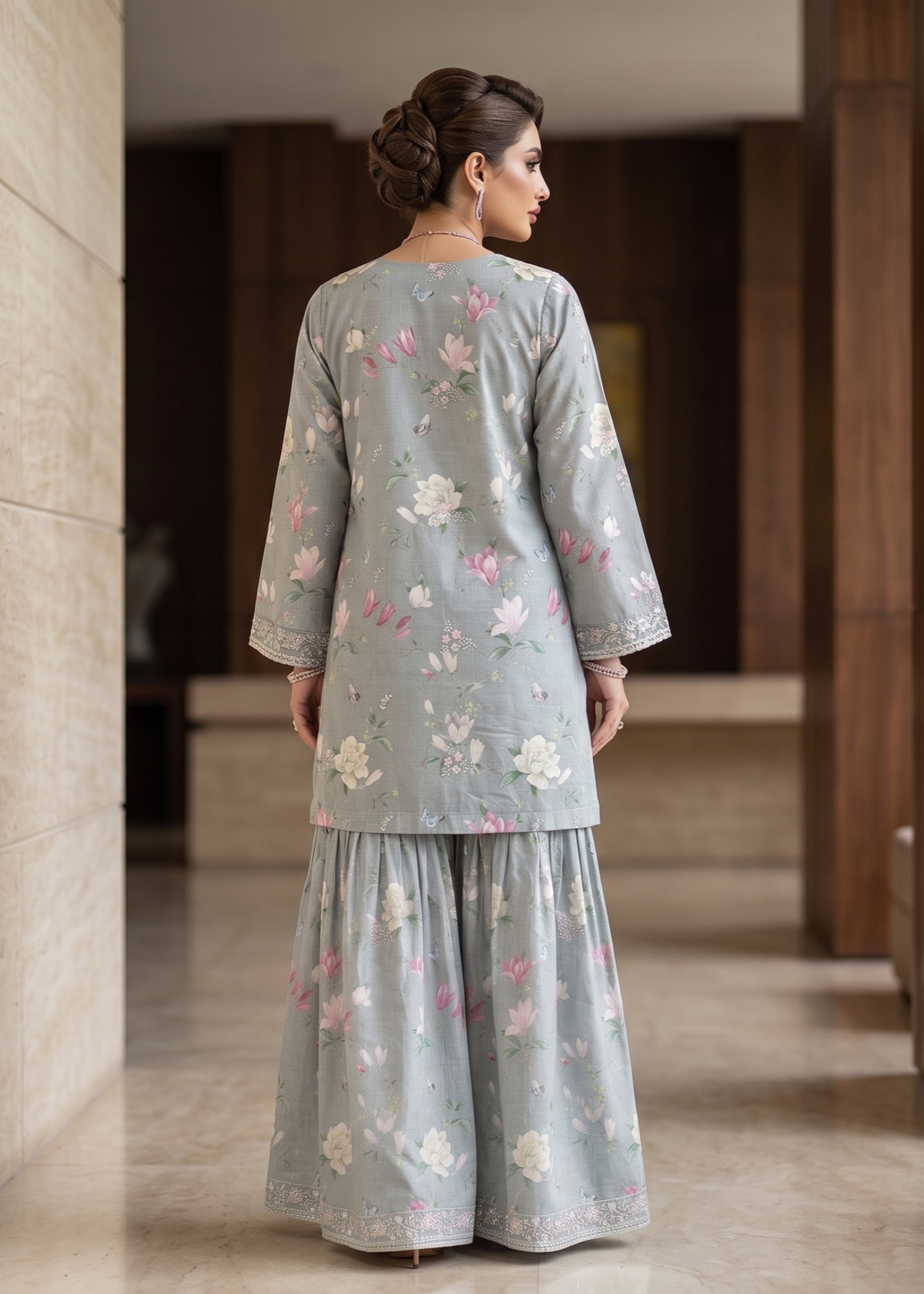 lawn Gharara in Ash grey