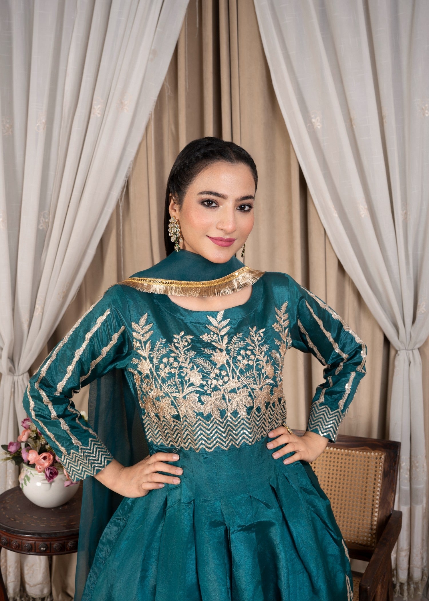 kattan silk Maxi in Sea green
